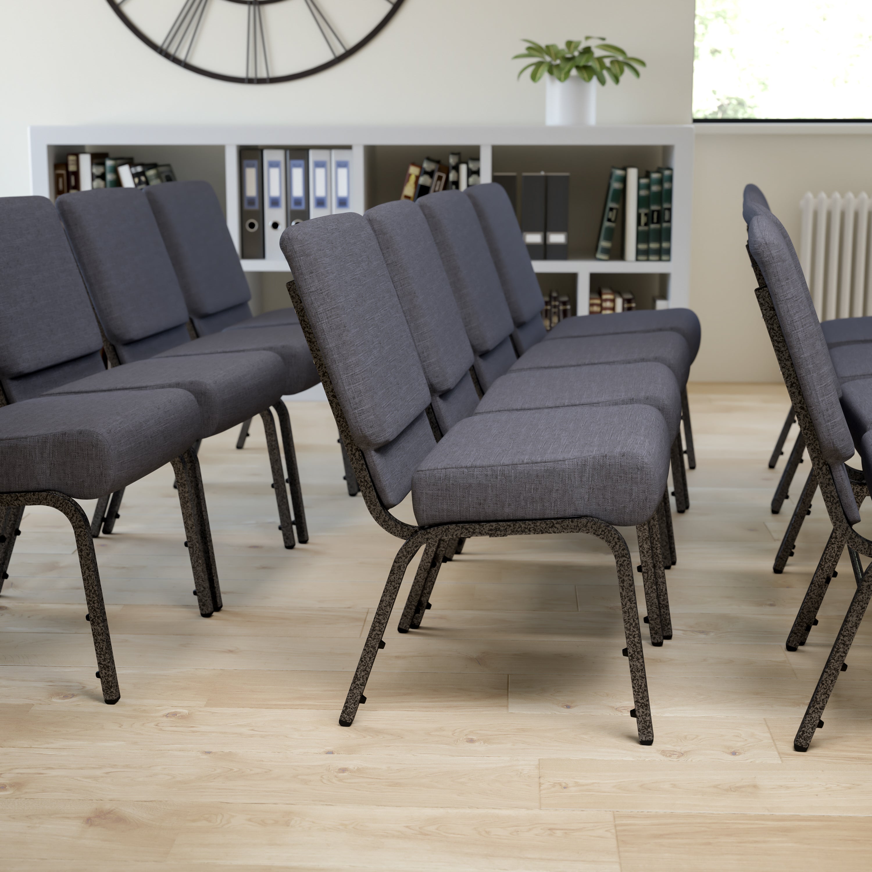 HERCULES Series 21''W Church Chair in Dark Gray Fabric - Silver Vein Frame