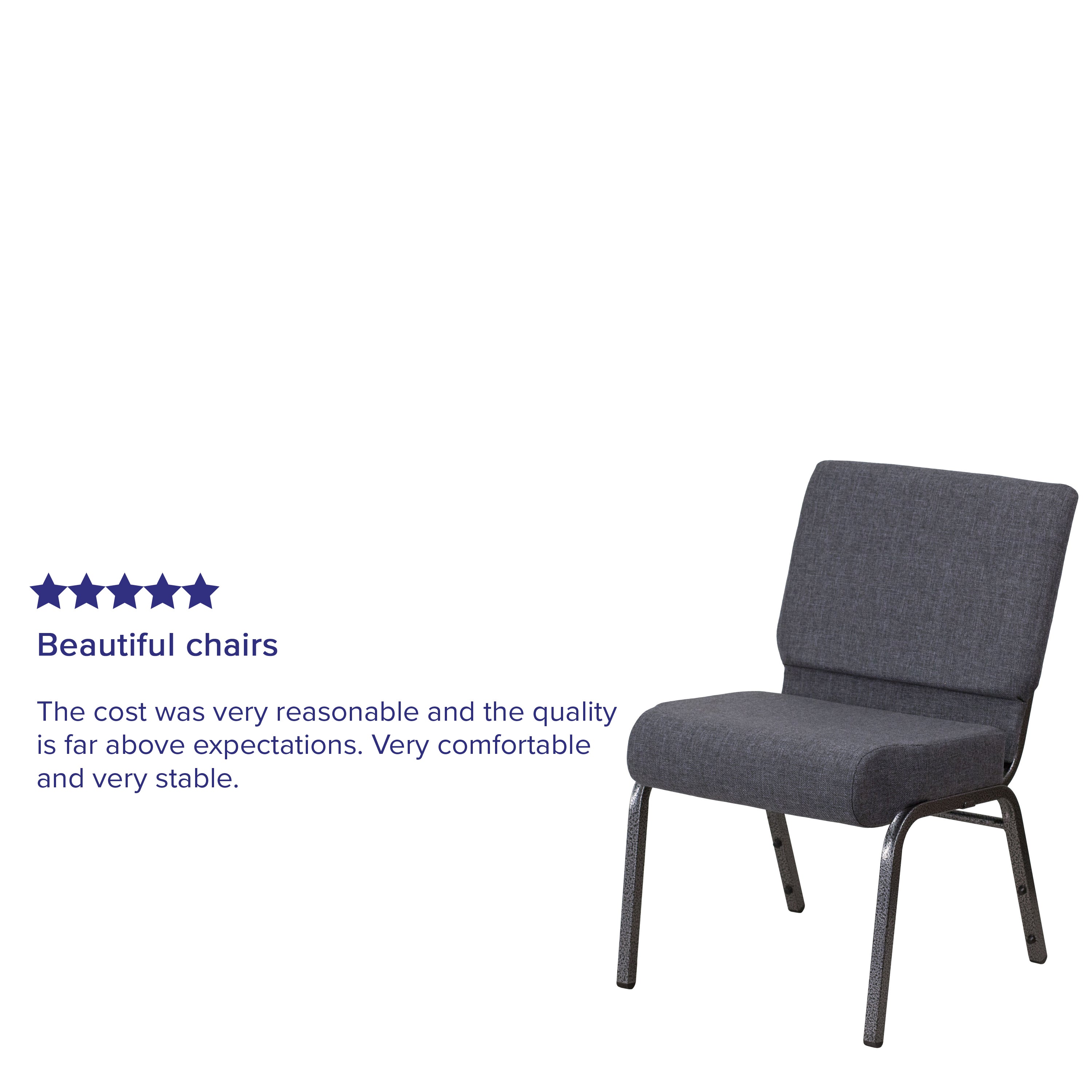 HERCULES Series 21''W Church Chair in Dark Gray Fabric - Silver Vein Frame