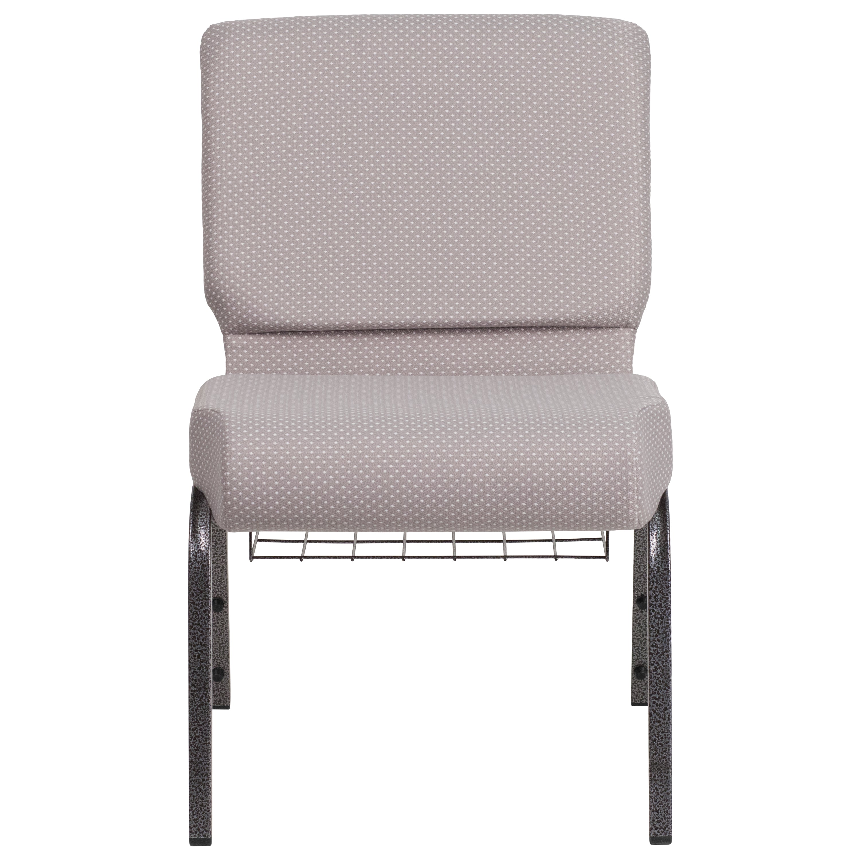 HERCULES Series 21''W Church Chair in Gray Dot Fabric with Book Rack - Silver Vein Frame