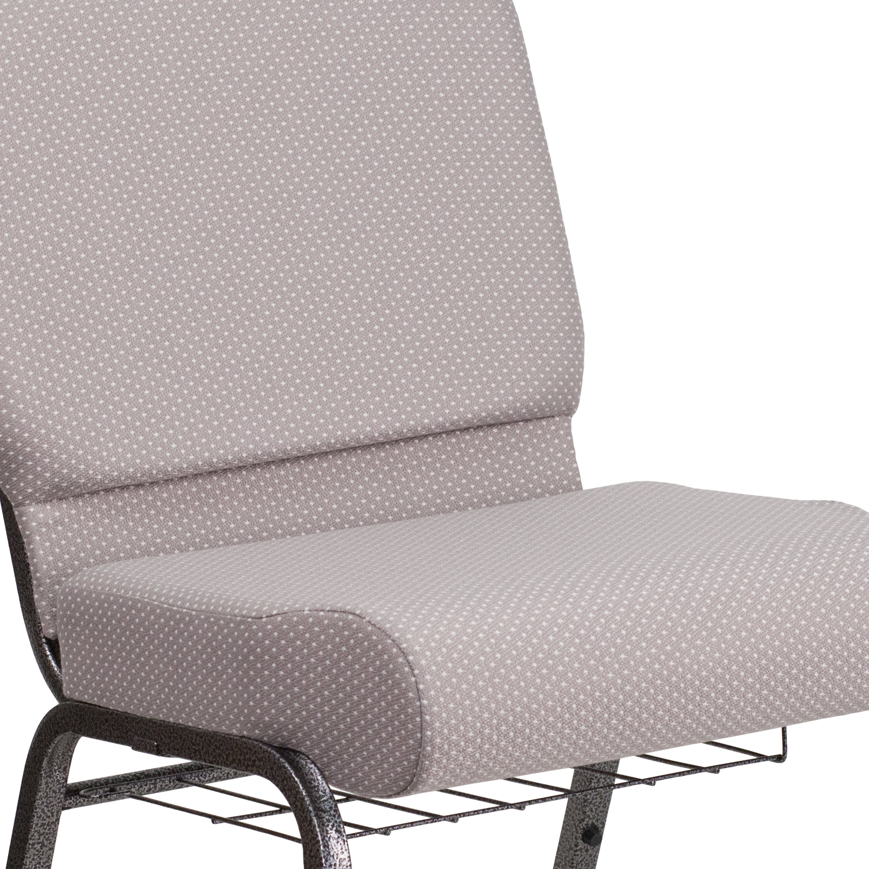 HERCULES Series 21''W Church Chair in Gray Dot Fabric with Book Rack - Silver Vein Frame