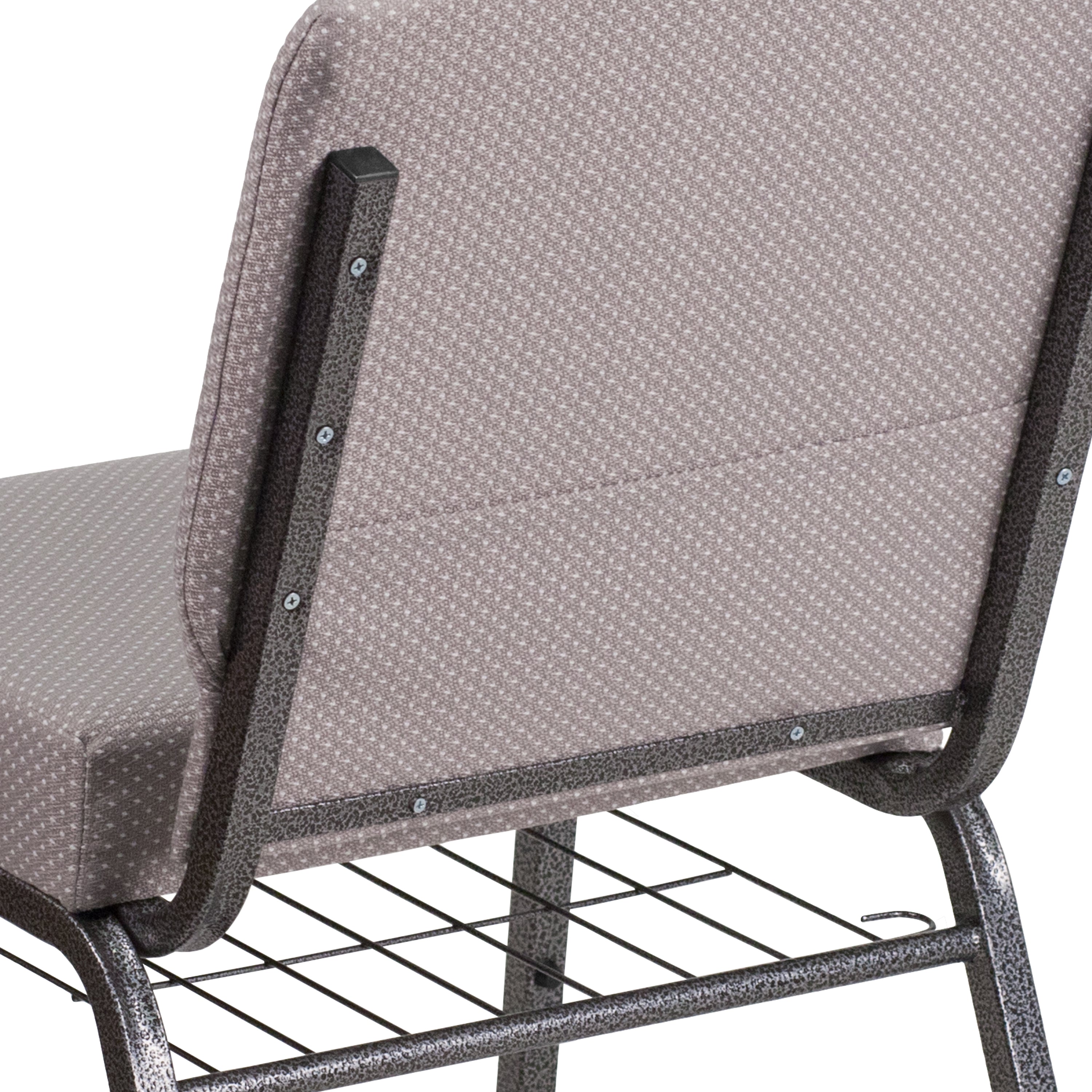HERCULES Series 21''W Church Chair in Gray Dot Fabric with Book Rack - Silver Vein Frame