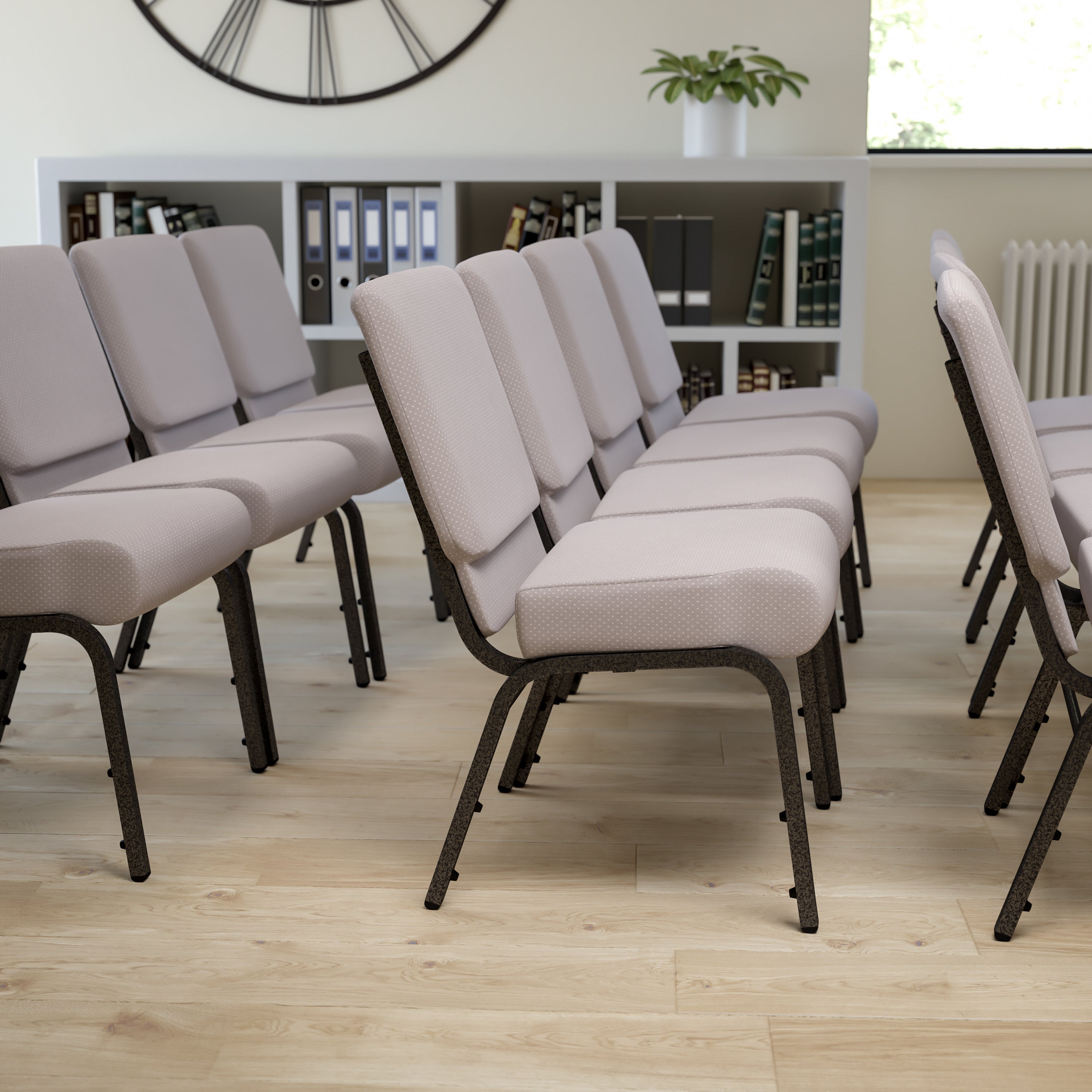 HERCULES Series 21''W Church Chair in Gray Dot Fabric - Silver Vein Frame