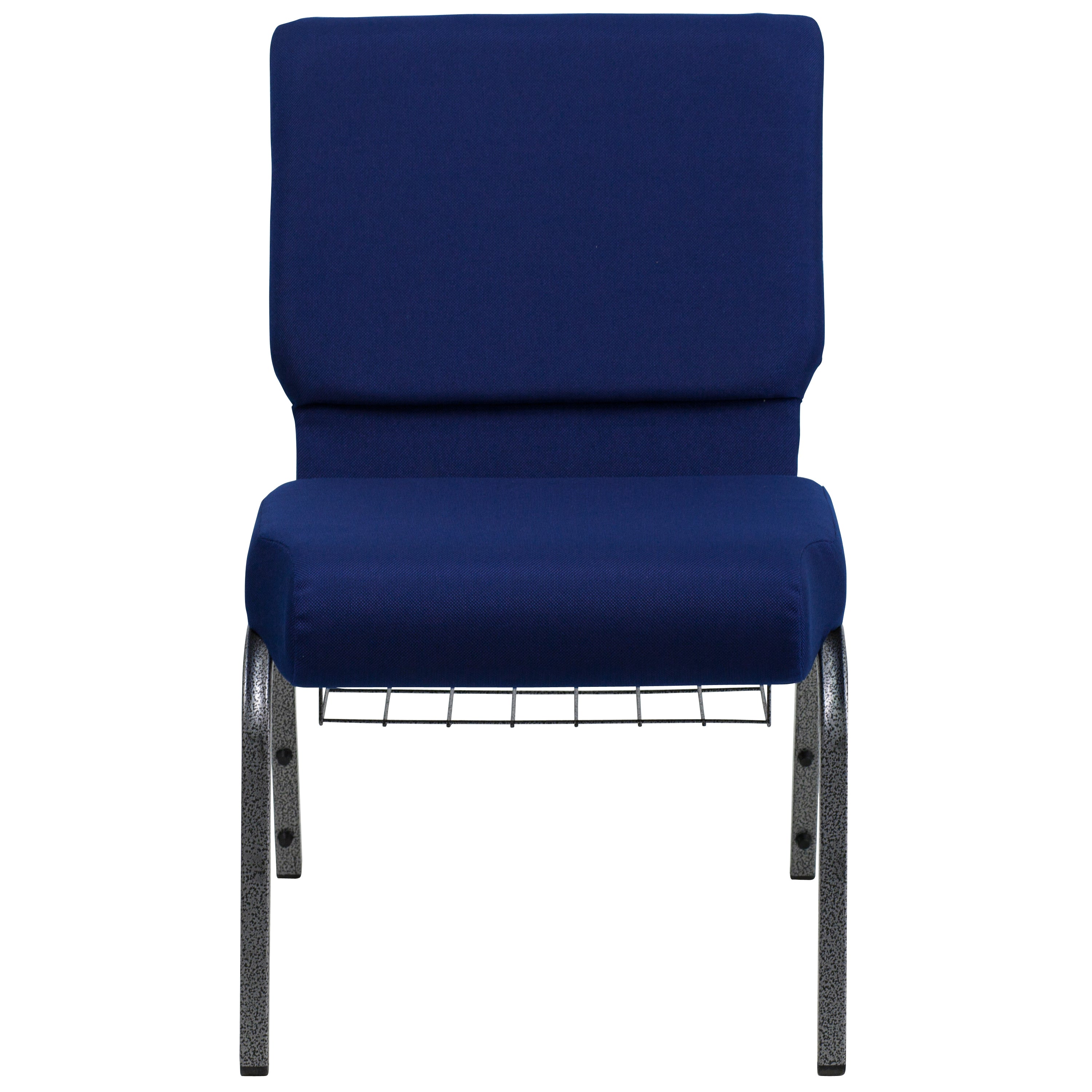 HERCULES Series 21''W Church Chair in Navy Blue Fabric with Cup Book Rack - Silver Vein Frame