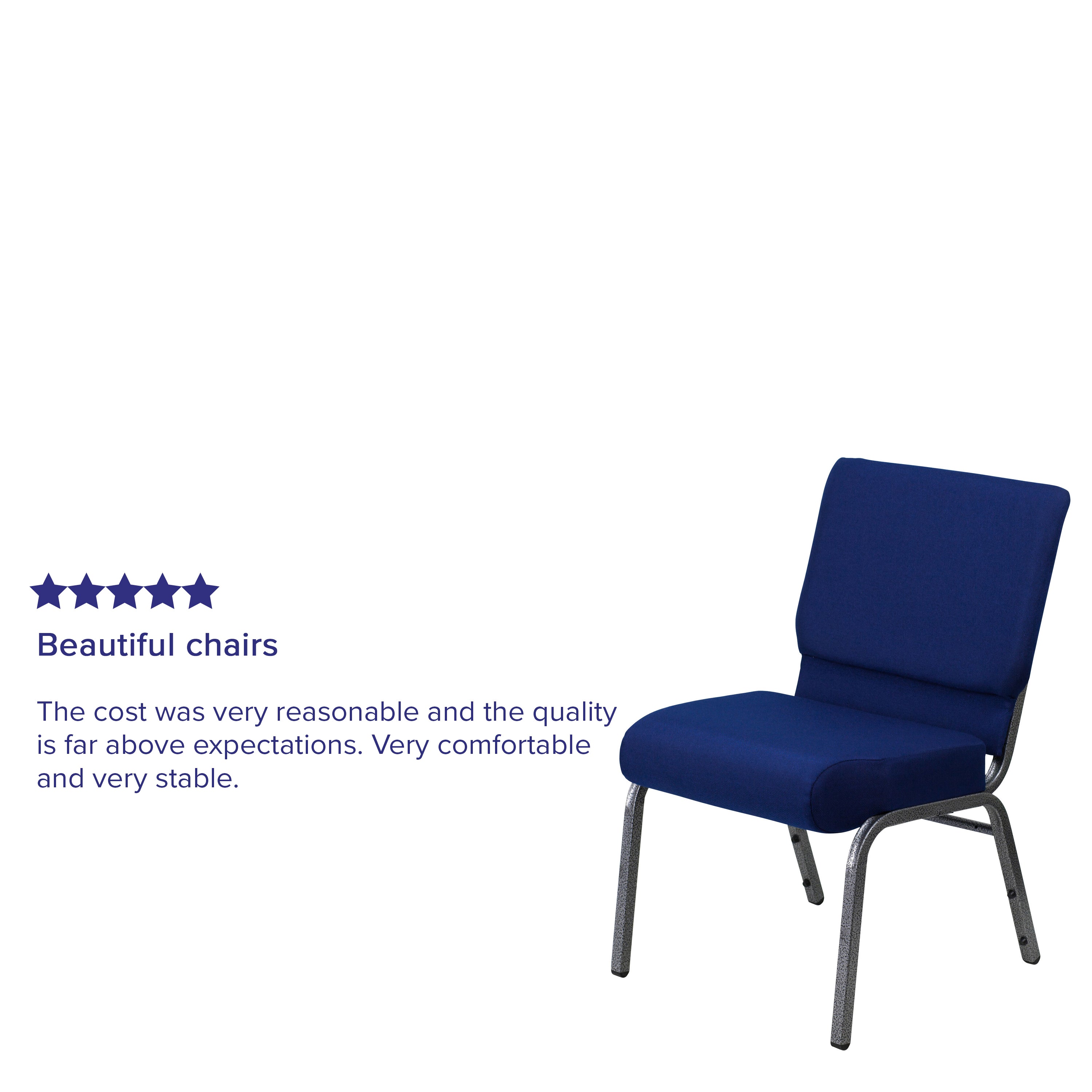 HERCULES Series 21''W Stacking Church Chair in Navy Blue Fabric - Silver Vein Frame