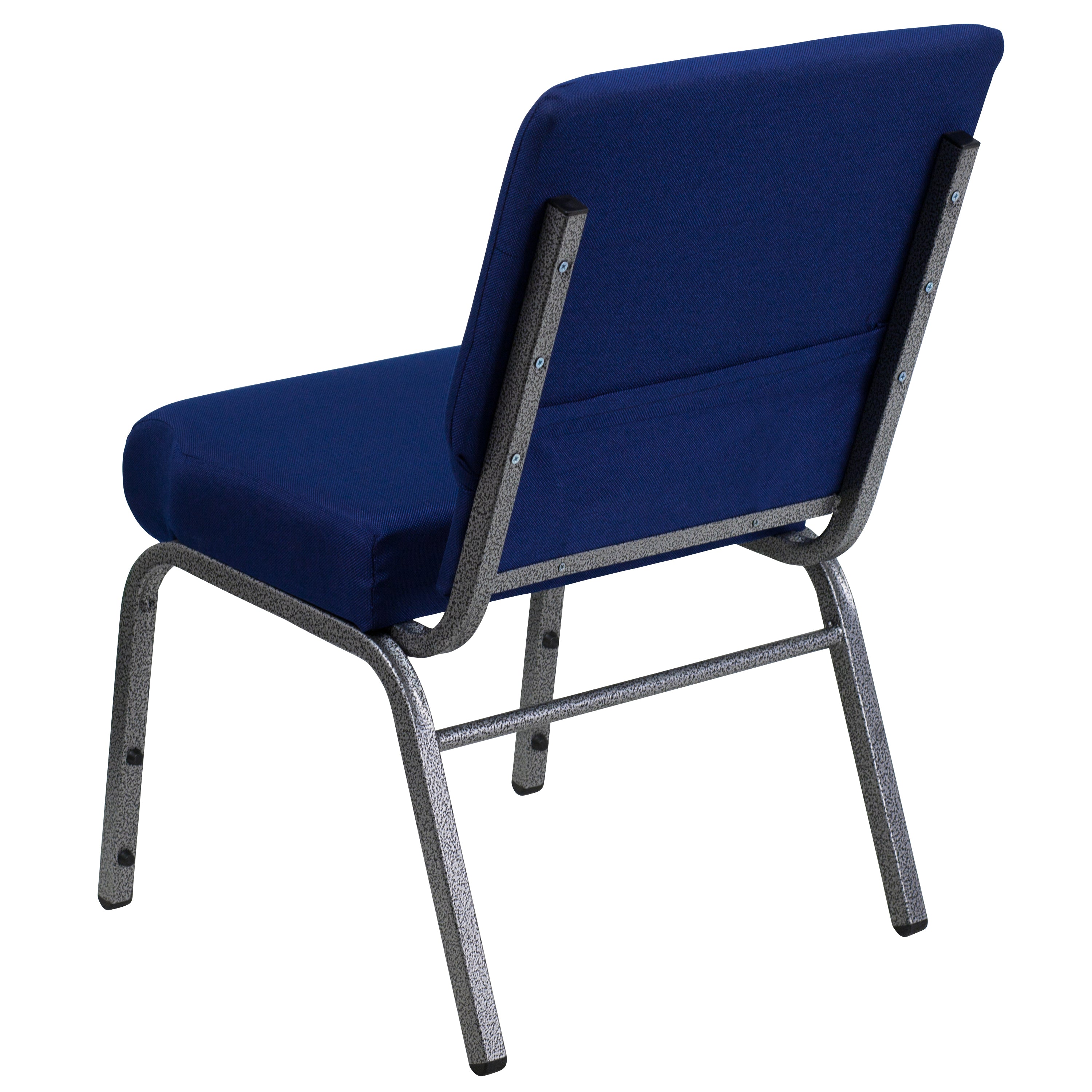 HERCULES Series 21''W Stacking Church Chair in Navy Blue Fabric - Silver Vein Frame