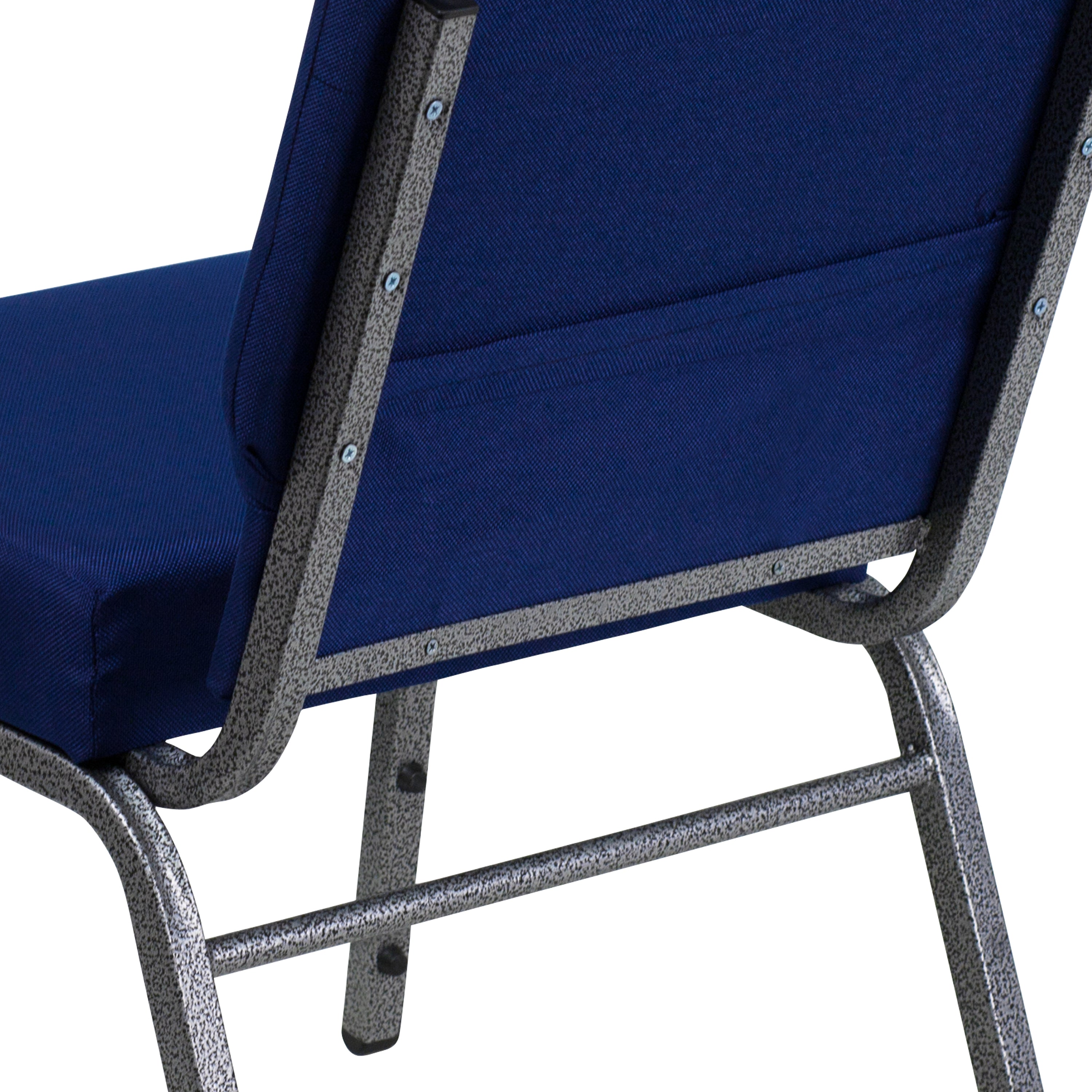 HERCULES Series 21''W Stacking Church Chair in Navy Blue Fabric - Silver Vein Frame