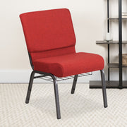 HERCULES Series 21''W Church Chair in Crimson Fabric with Cup Book Rack - Silver Vein Frame