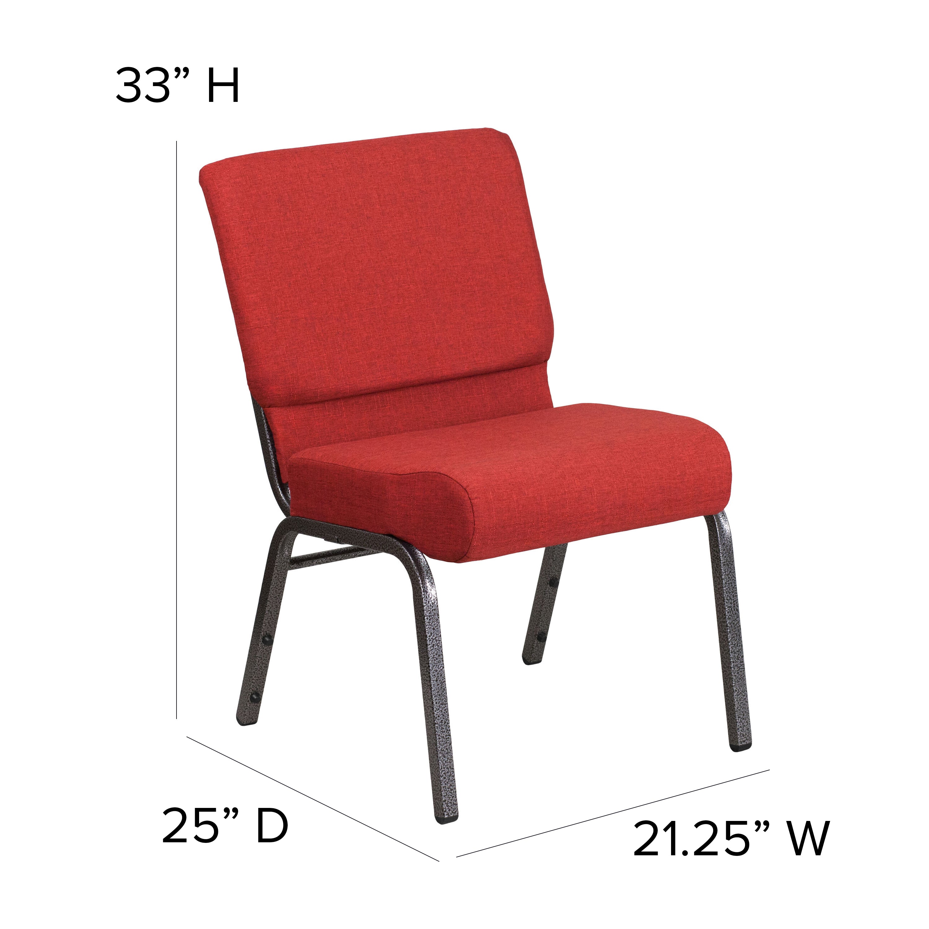 HERCULES Series 21''W Stacking Church Chair in Crimson Fabric - Silver Vein Frame