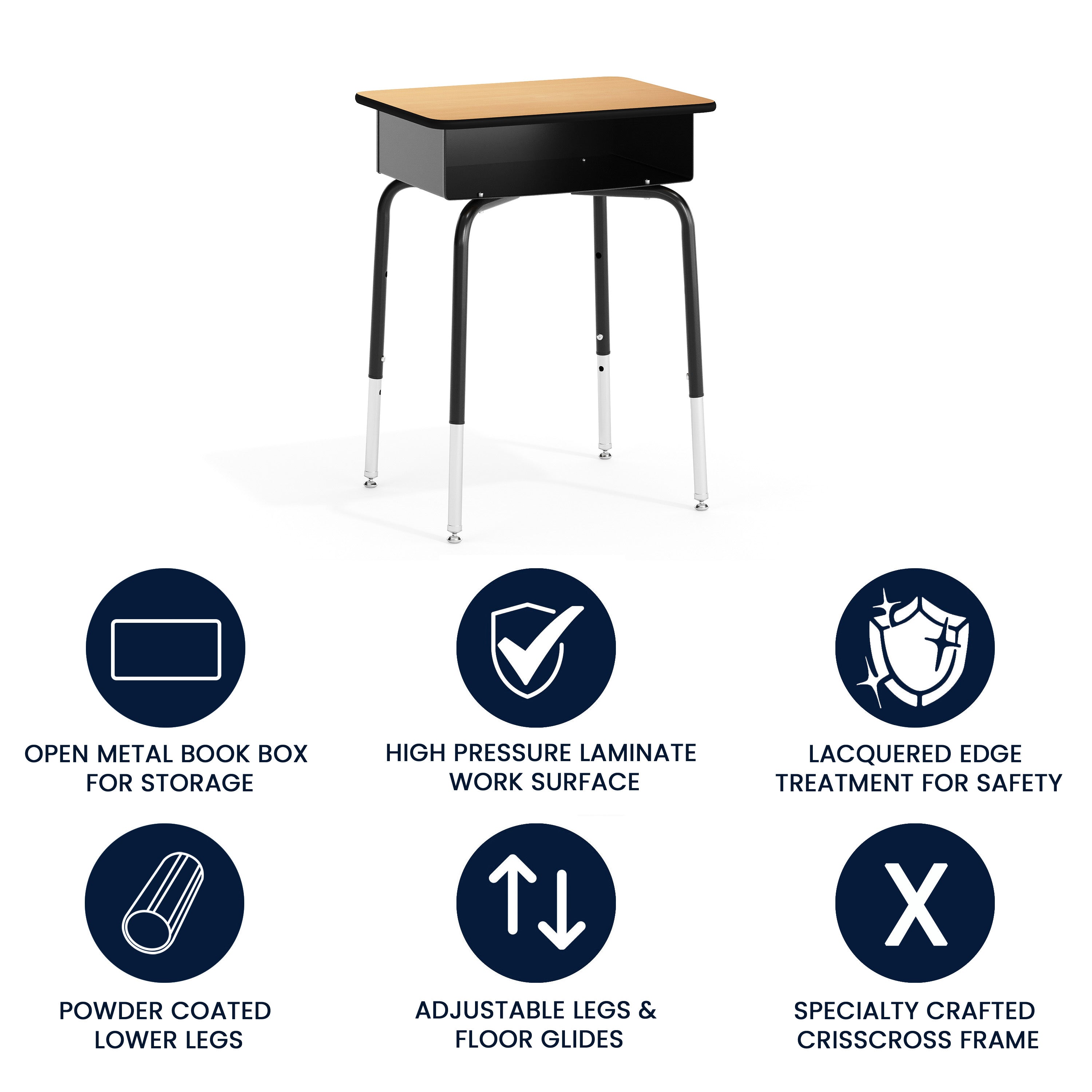 Billie Student Desk with Open Front Metal Book Box - Natural