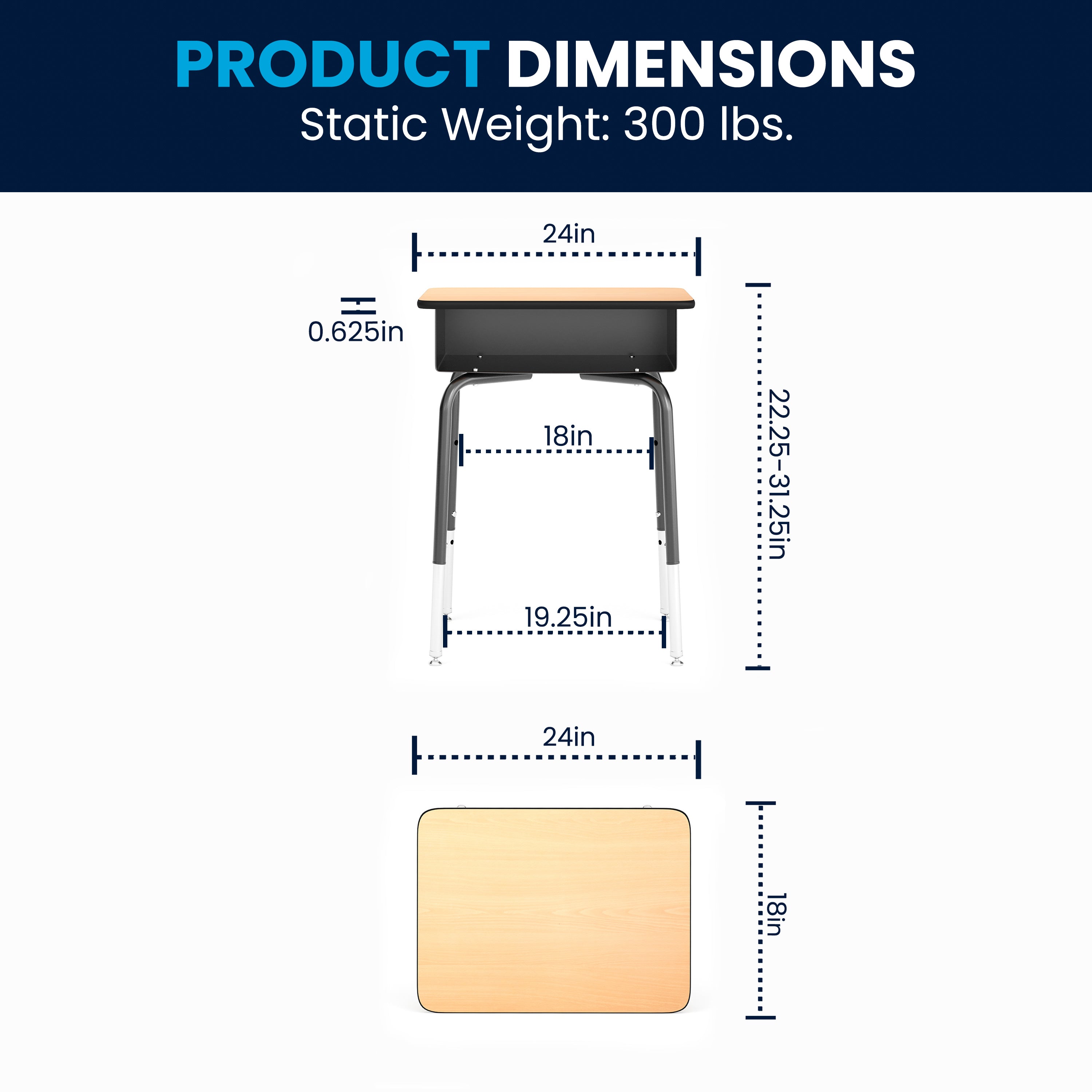 Billie Student Desk with Open Front Metal Book Box - Natural