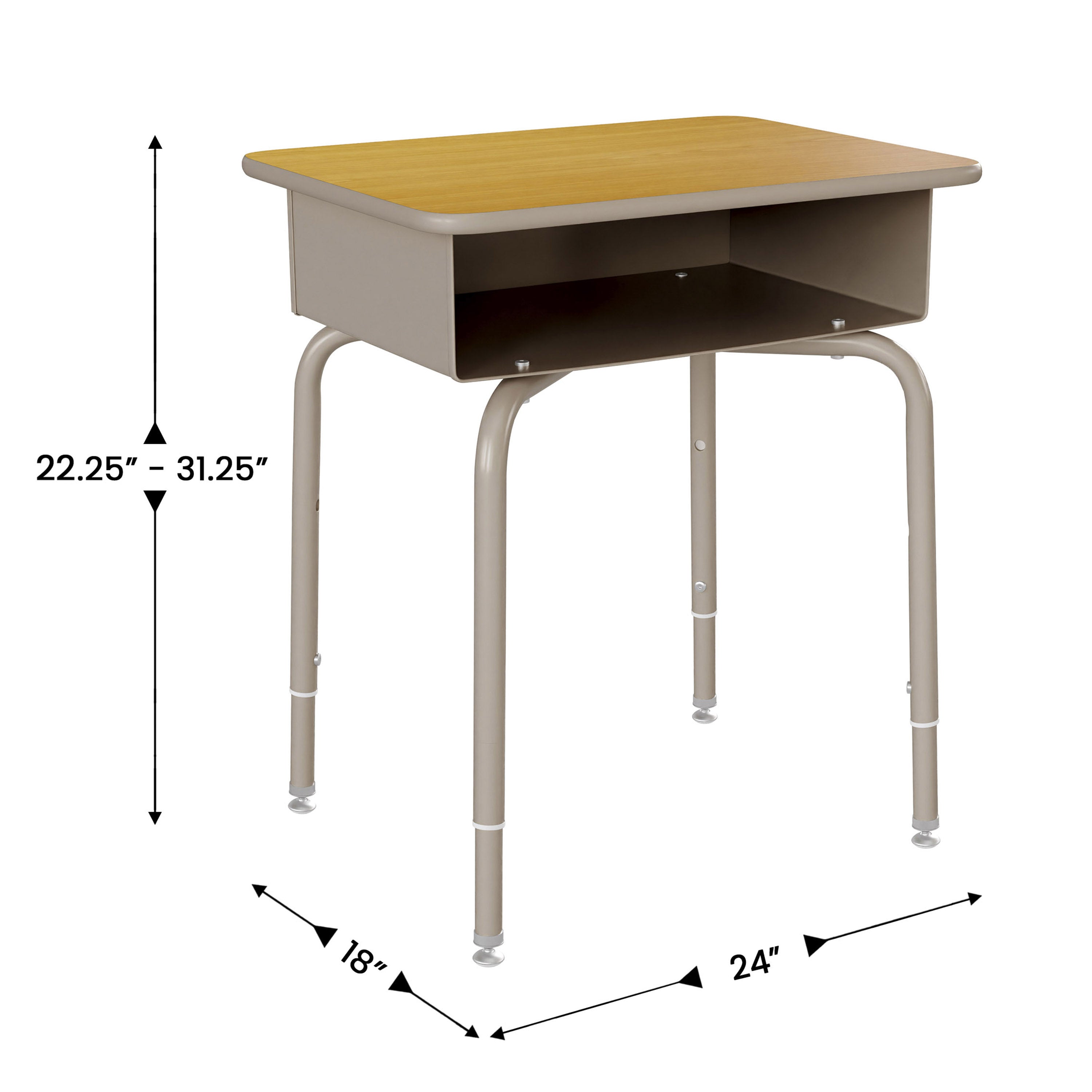 HERCULES Student Desk with Open Front Metal Book Box, Maple Desktop, and Silver Frame and Black Heavy-Duty Flex Comfort Classroom Stack Chair