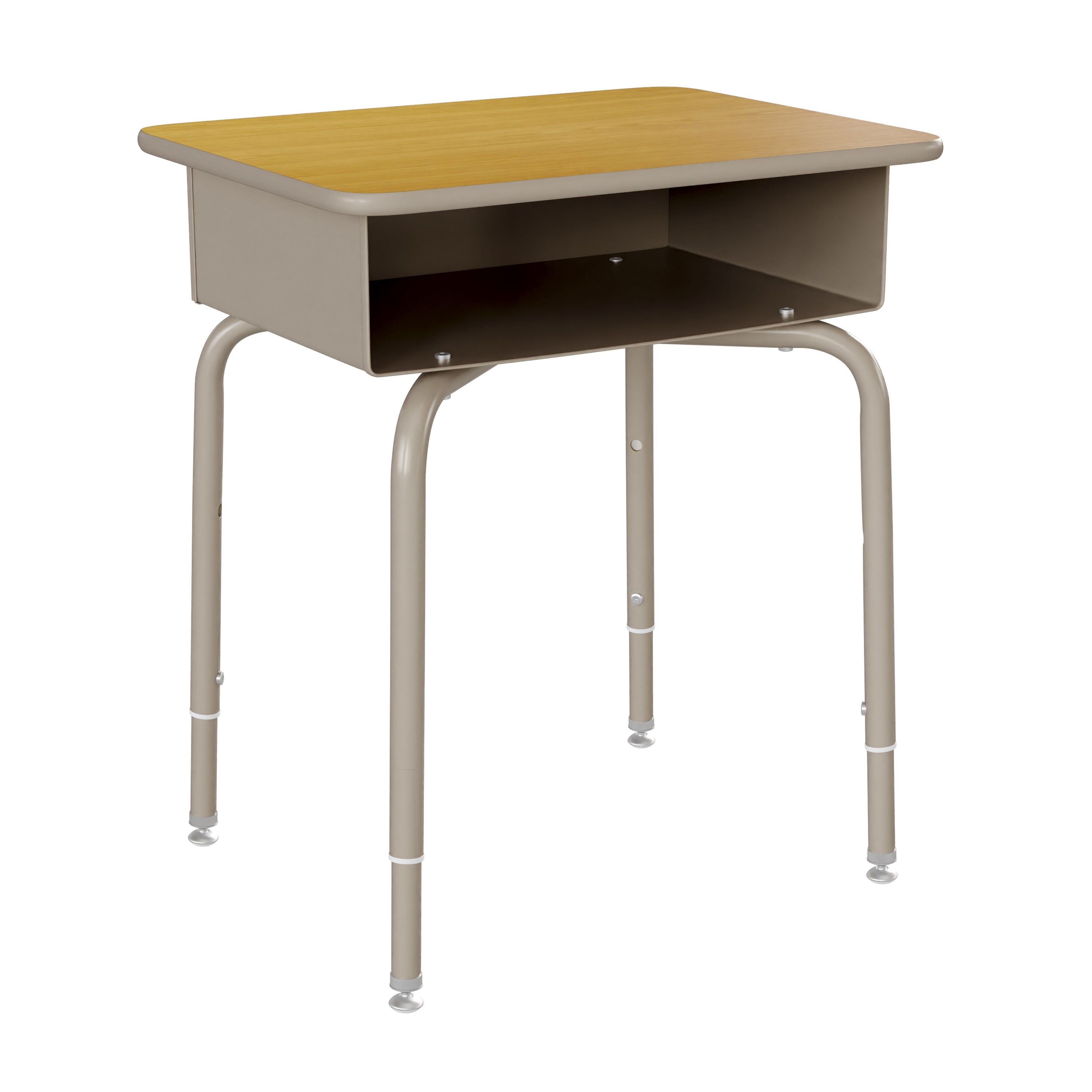 HERCULES Student Desk with Open Front Metal Book Box, Maple Desktop, and Silver Frame and Black Heavy-Duty Flex Comfort Classroom Stack Chair