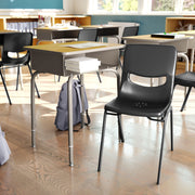 HERCULES Student Desk with Open Front Metal Book Box, Maple Desktop, and Silver Frame and Black Heavy-Duty Flex Comfort Classroom Stack Chair