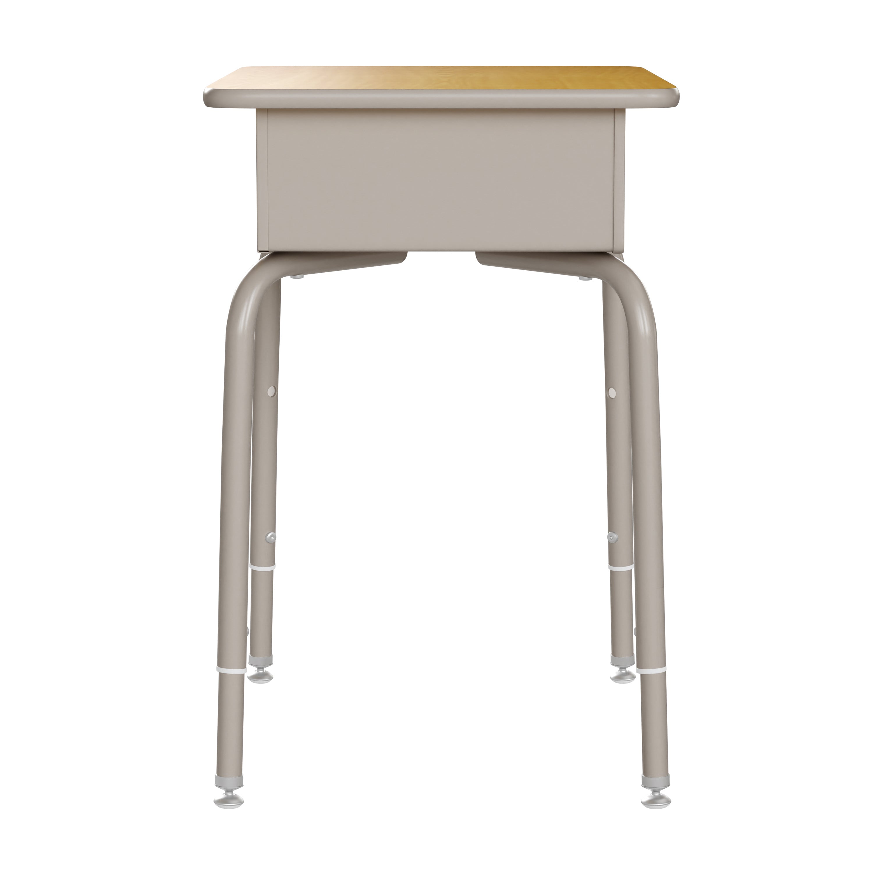 HERCULES Student Desk with Open Front Metal Book Box, Maple Desktop, and Silver Frame and Navy Heavy-Duty Flex Comfort Classroom Stack Chair