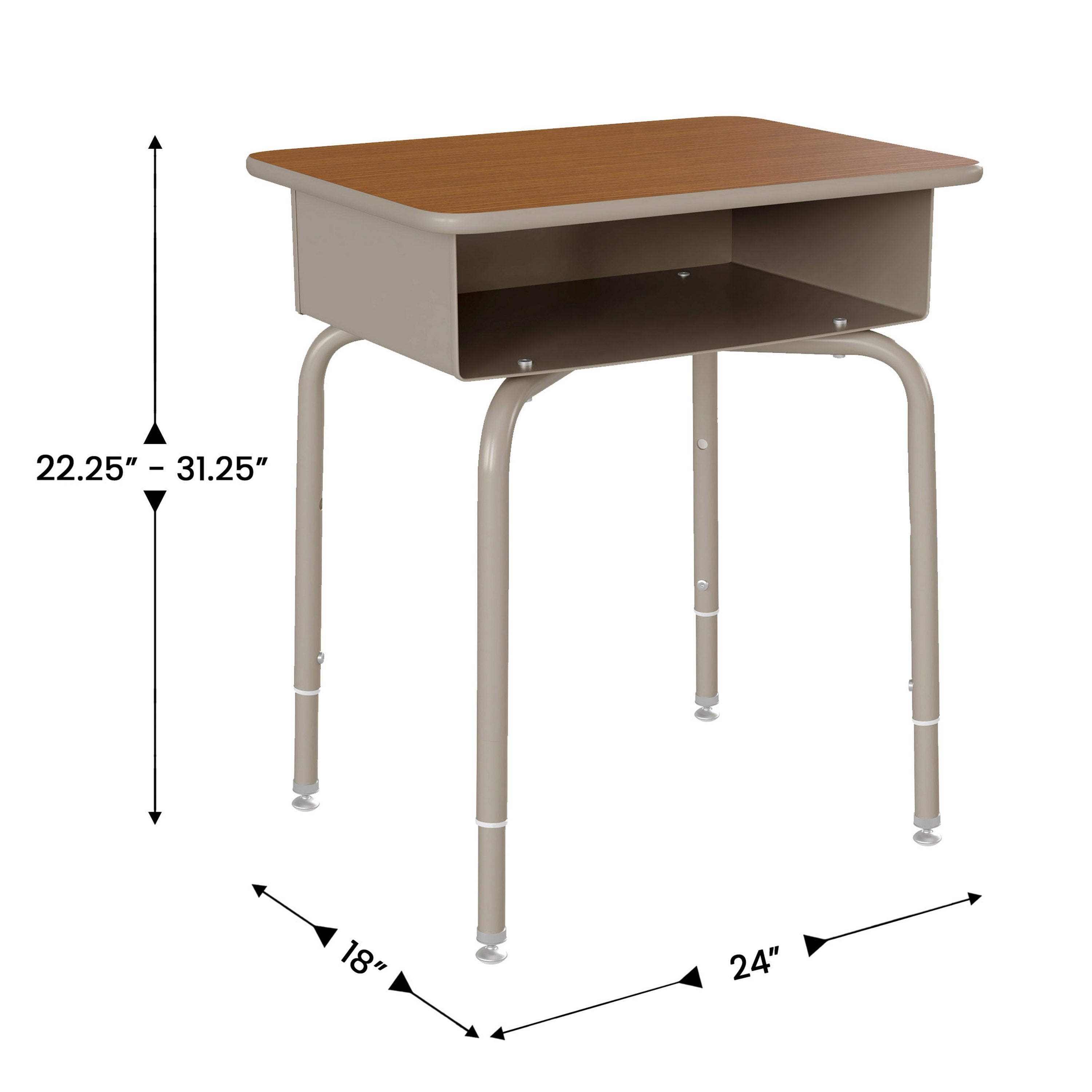 HERCULES Student Desk with Open Front Metal Book Box, Walnut Desktop, and Silver Frame and Navy Heavy-Duty Flex Comfort Classroom Stack Chair