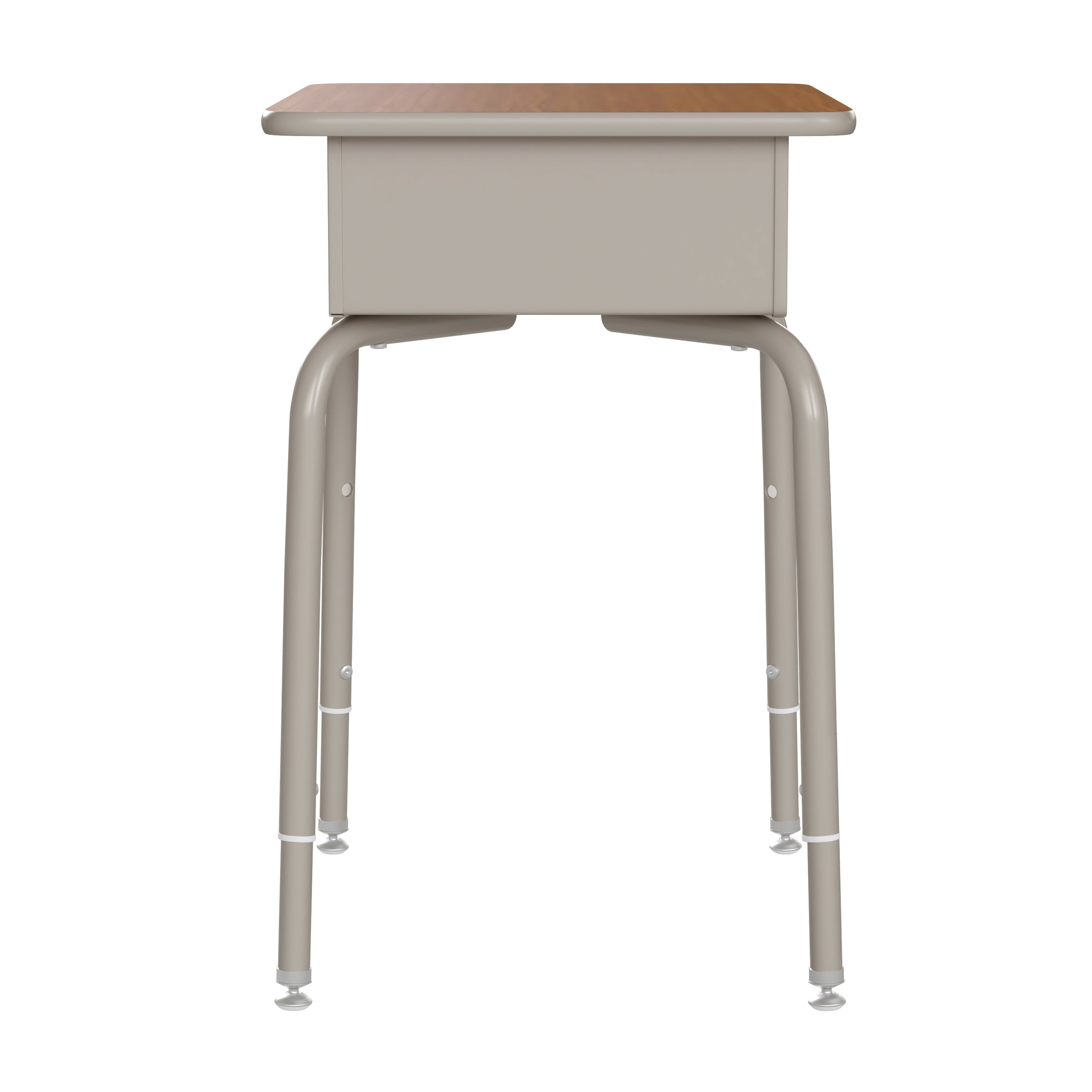 HERCULES Student Desk with Open Front Metal Book Box, Walnut Desktop, and Silver Frame and Navy Heavy-Duty Flex Comfort Classroom Stack Chair