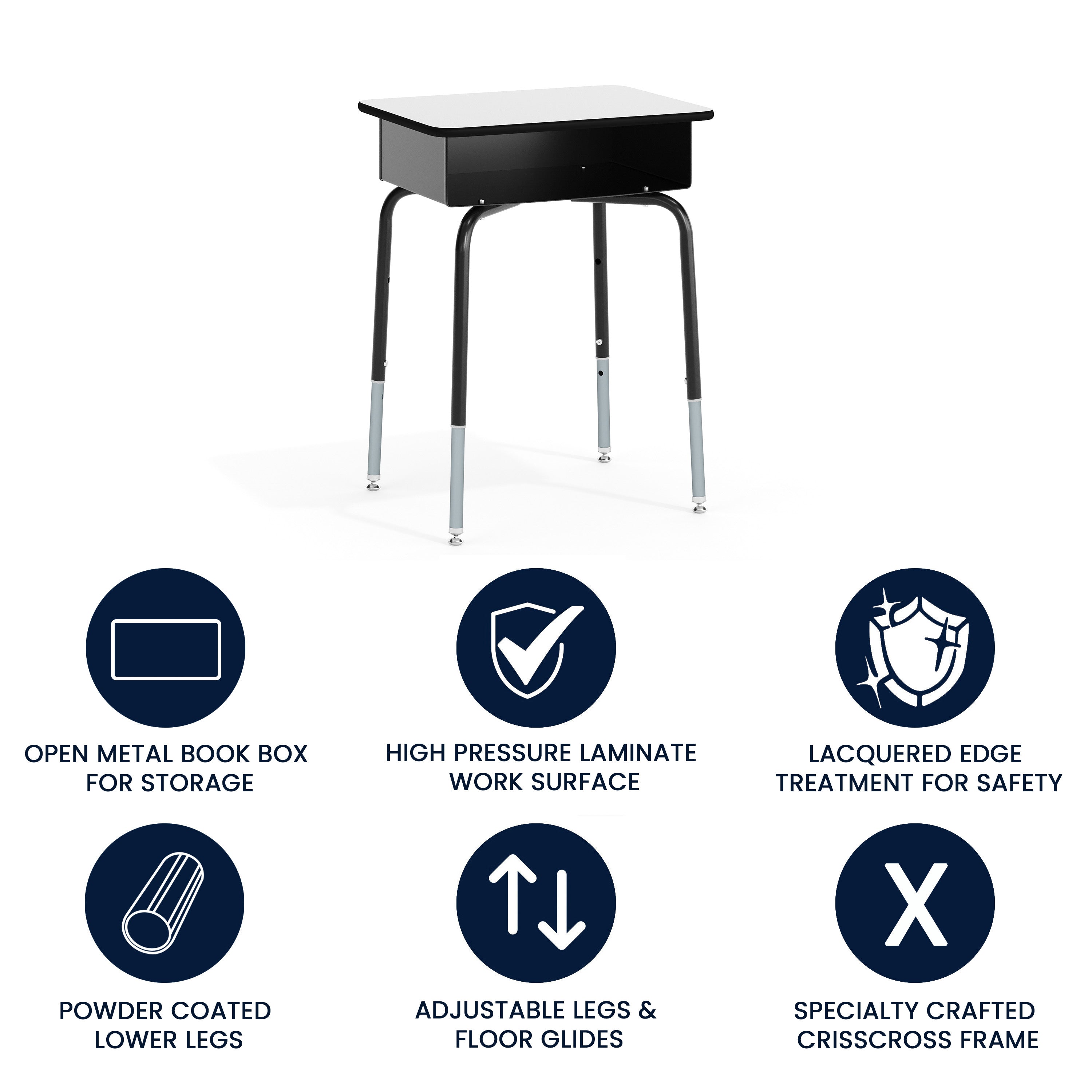 Billie Student Desk with Open Front Metal Book Box - Gray