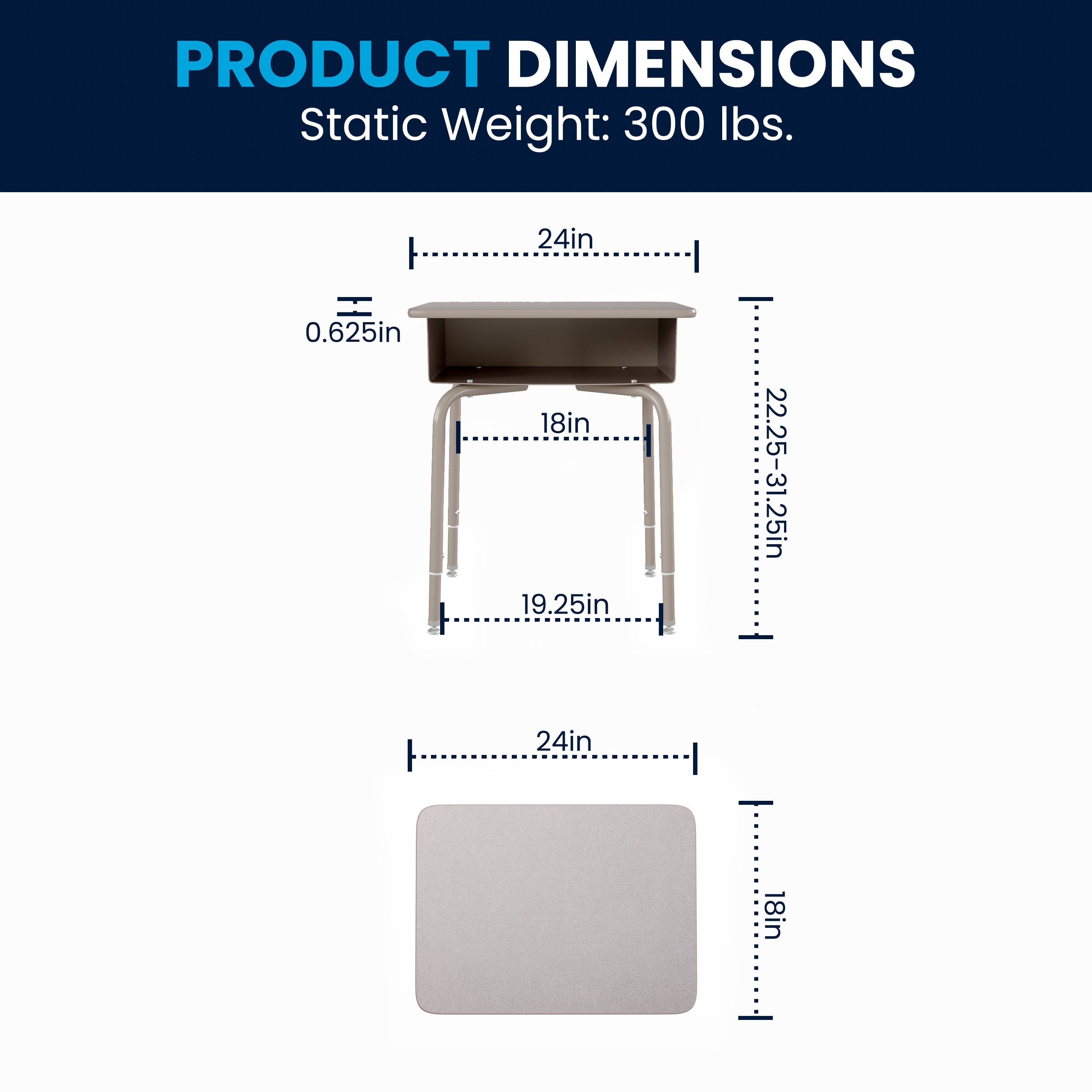 Billie Student Desk with Open Front Metal Book Box - Gray Granite/Silver