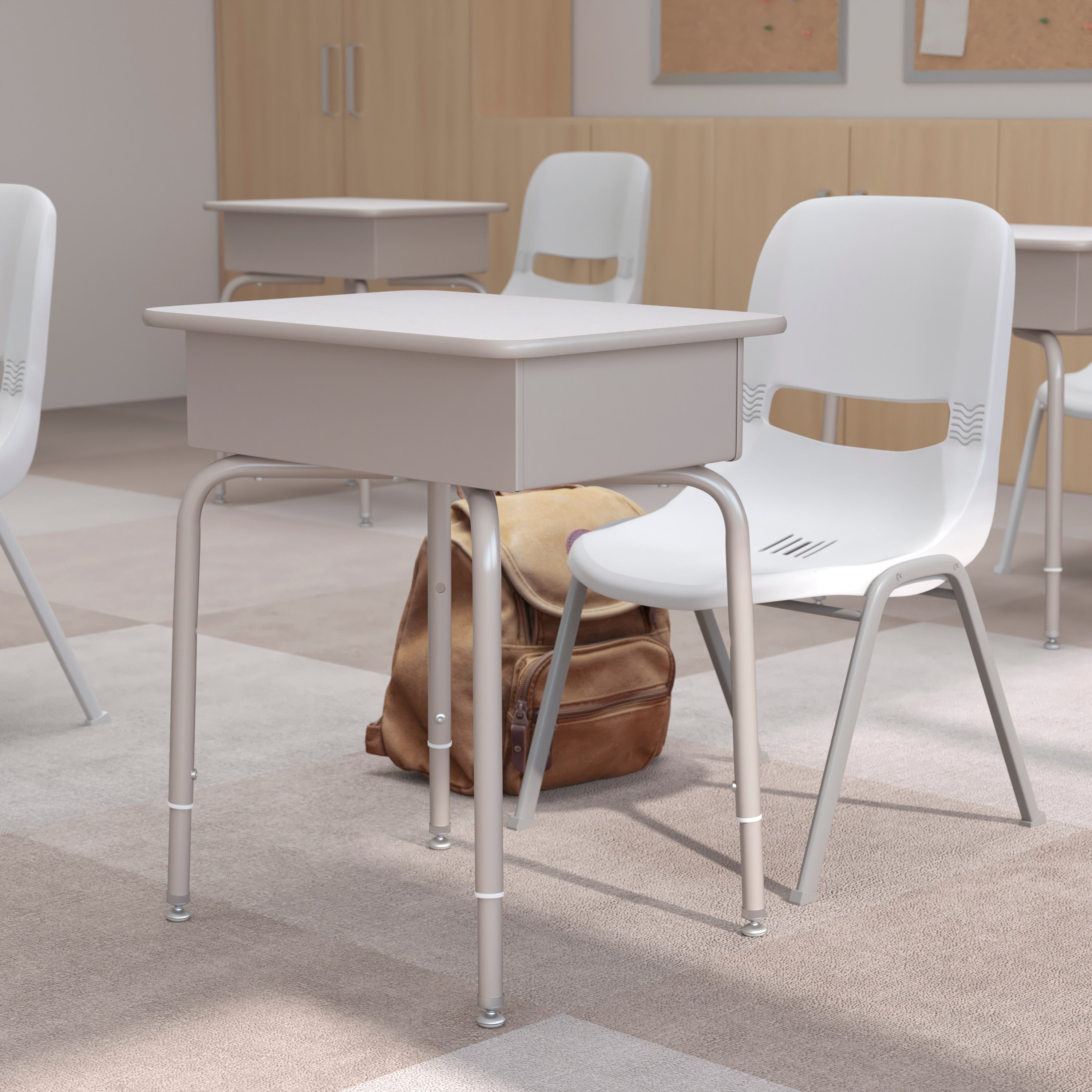 Billie Student Desk with Open Front Metal Book Box - Gray Granite/Silver