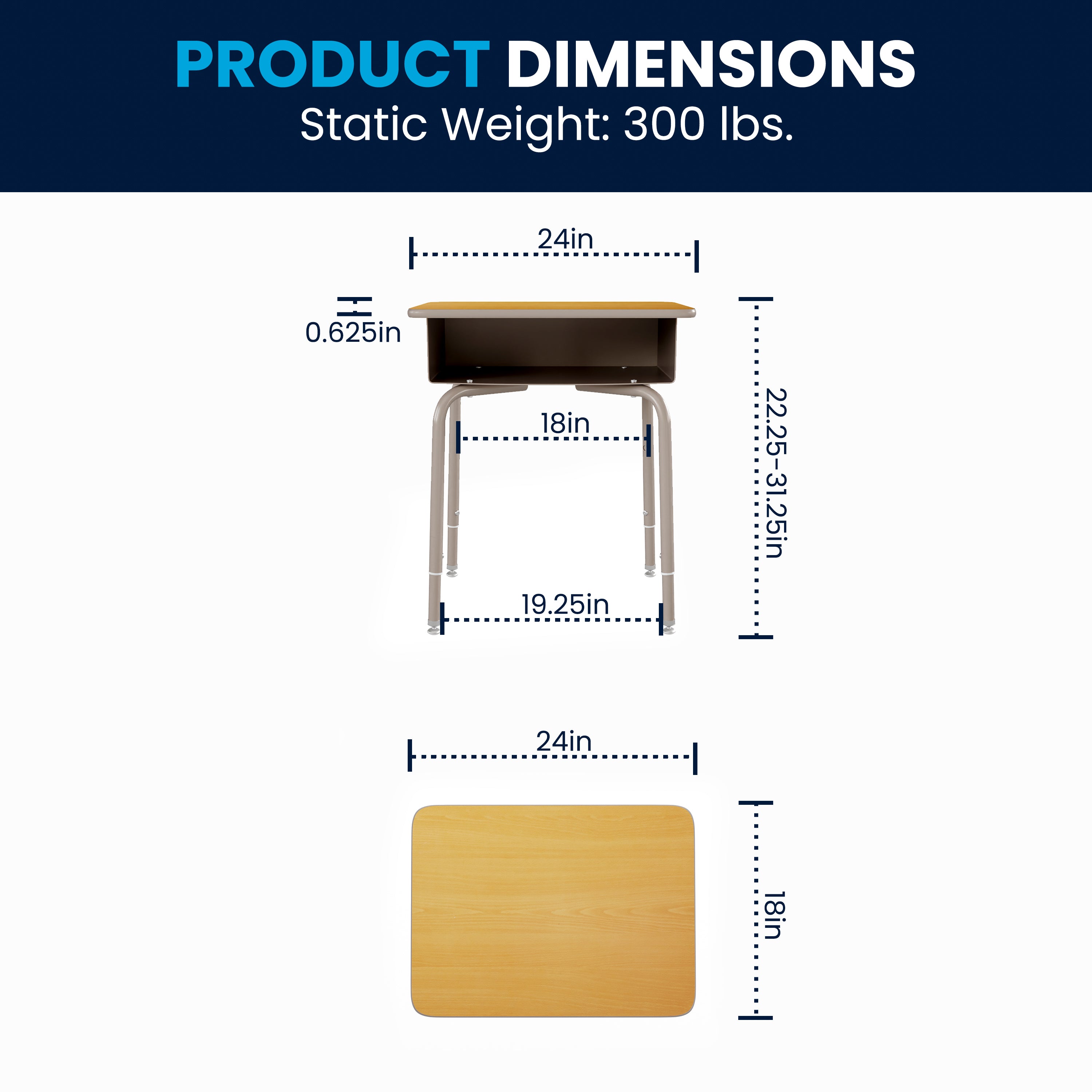 Billie Student Desk with Open Front Metal Book Box - Maple/Silver