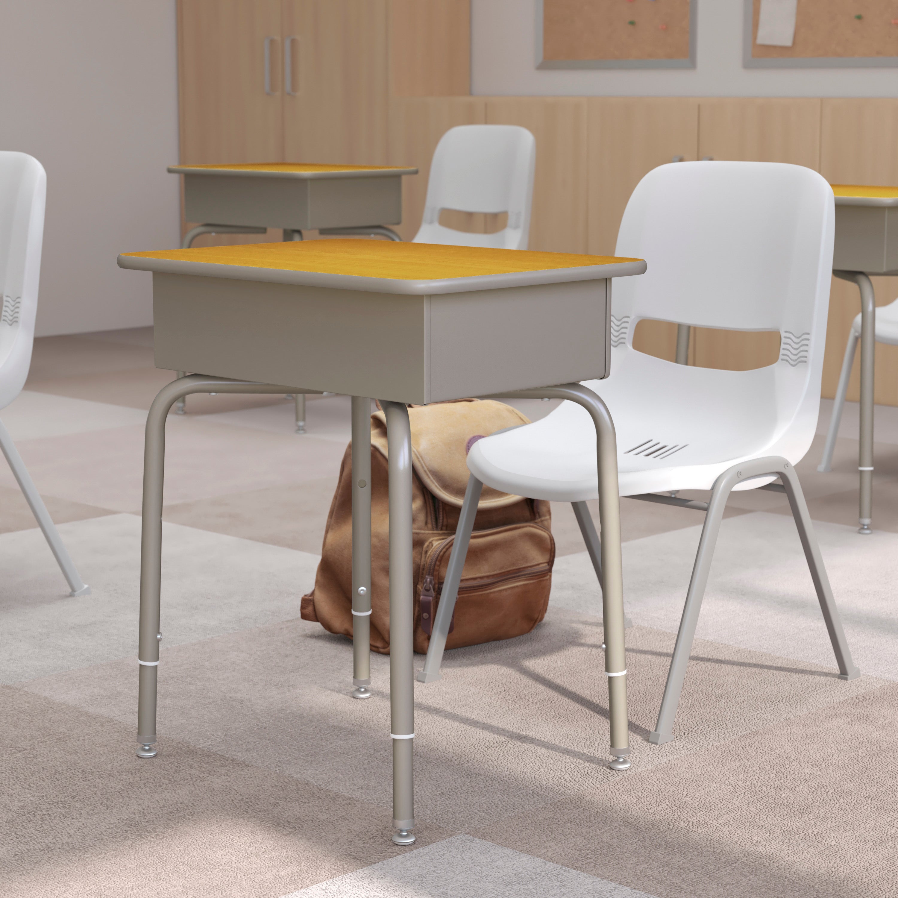 Billie Student Desk with Open Front Metal Book Box - Maple/Silver