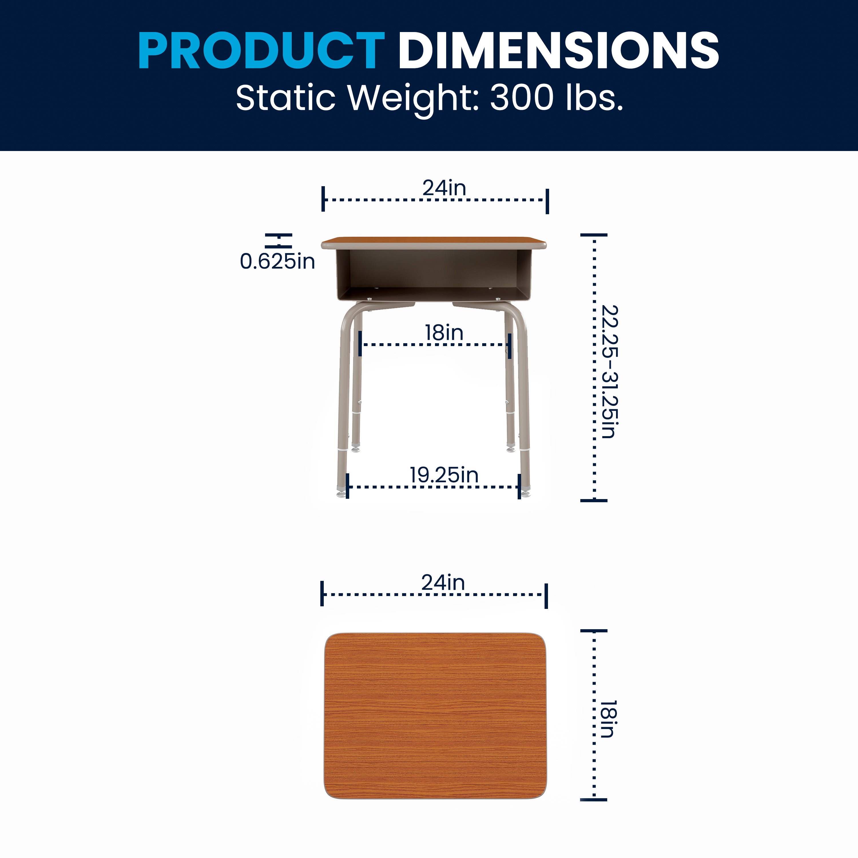 Billie Student Desk with Open Front Metal Book Box - Walnut/Silver