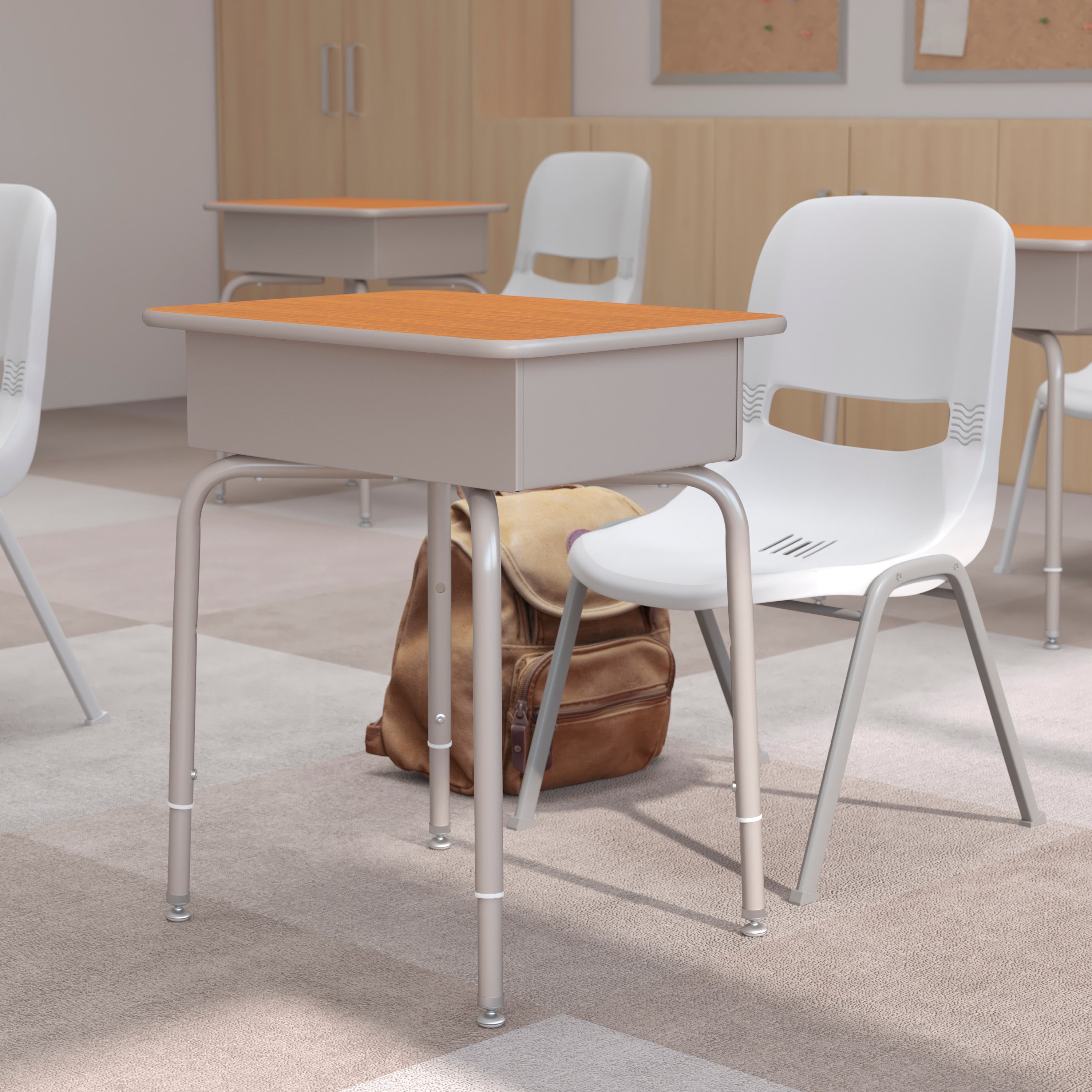 Billie Student Desk with Open Front Metal Book Box - Walnut/Silver