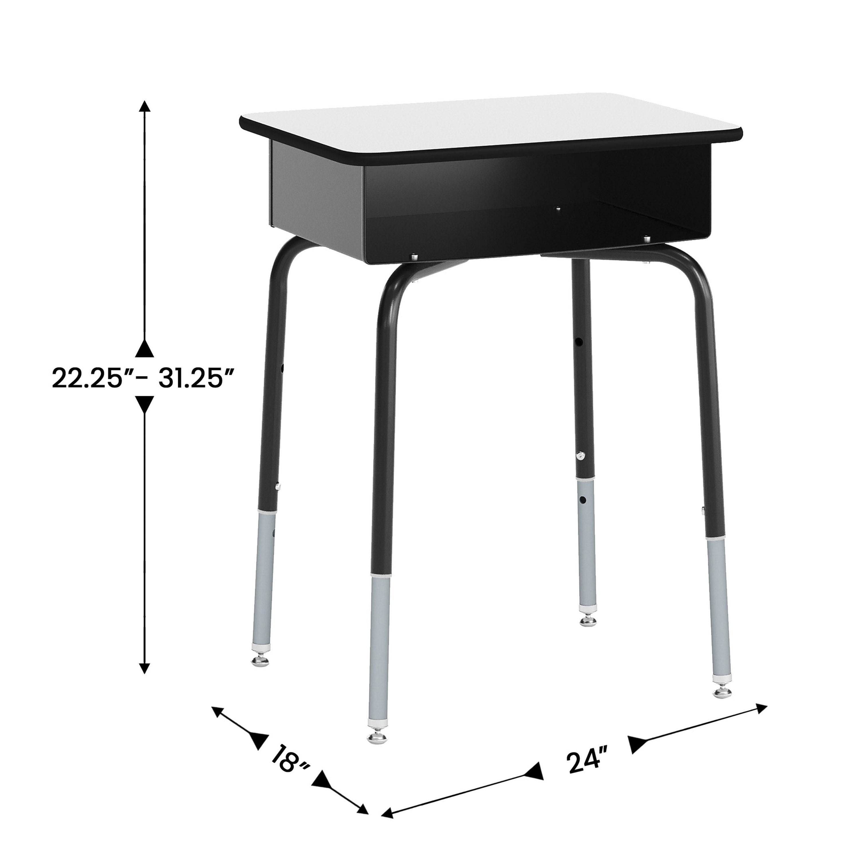 HERCULES Student Desk with Open Front Metal Book Box, Gray Desktop, and Black Frame and Black Heavy-Duty Flex Comfort Classroom Stack Chair