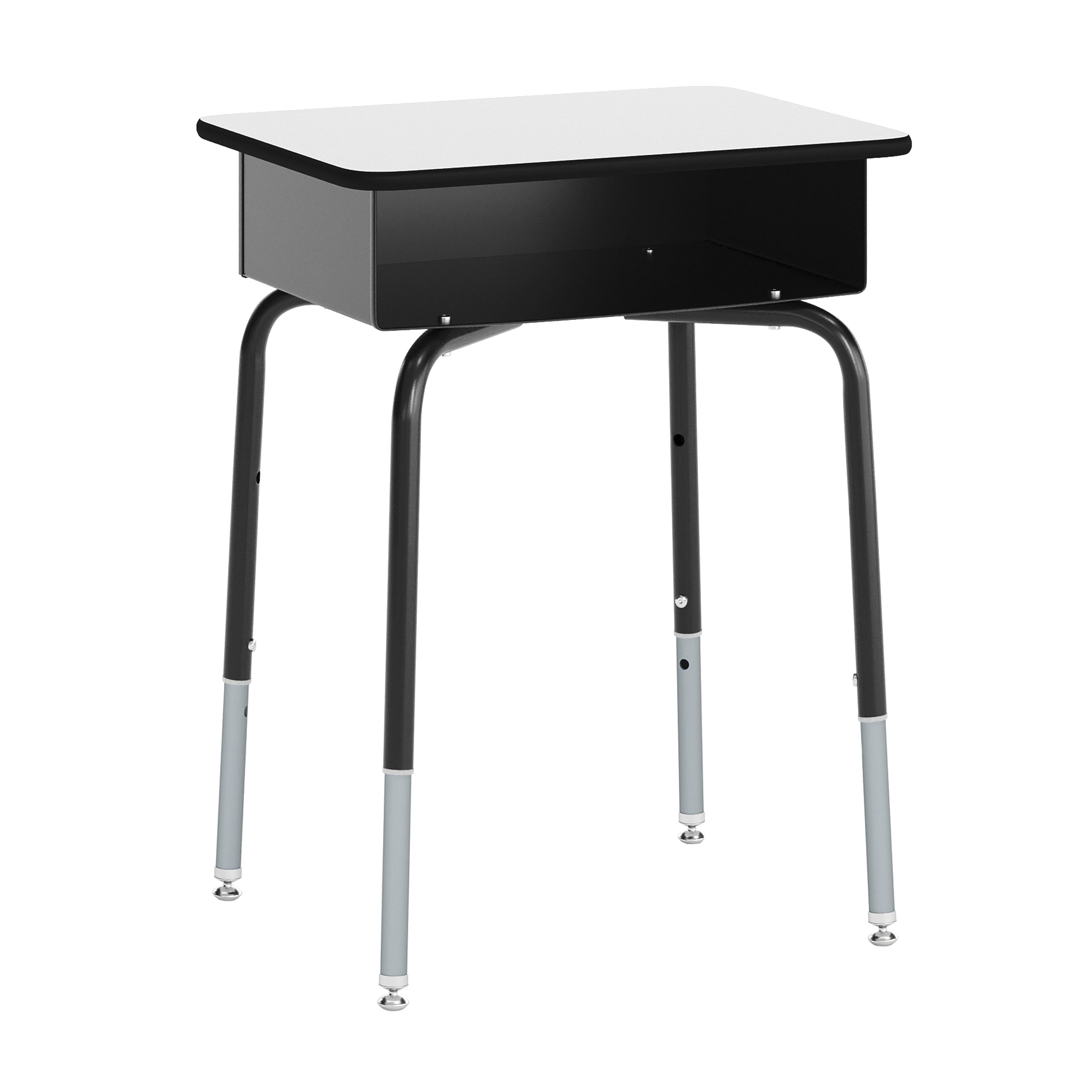 HERCULES Student Desk with Open Front Metal Book Box, Gray Desktop, and Black Frame and Black Heavy-Duty Flex Comfort Classroom Stack Chair