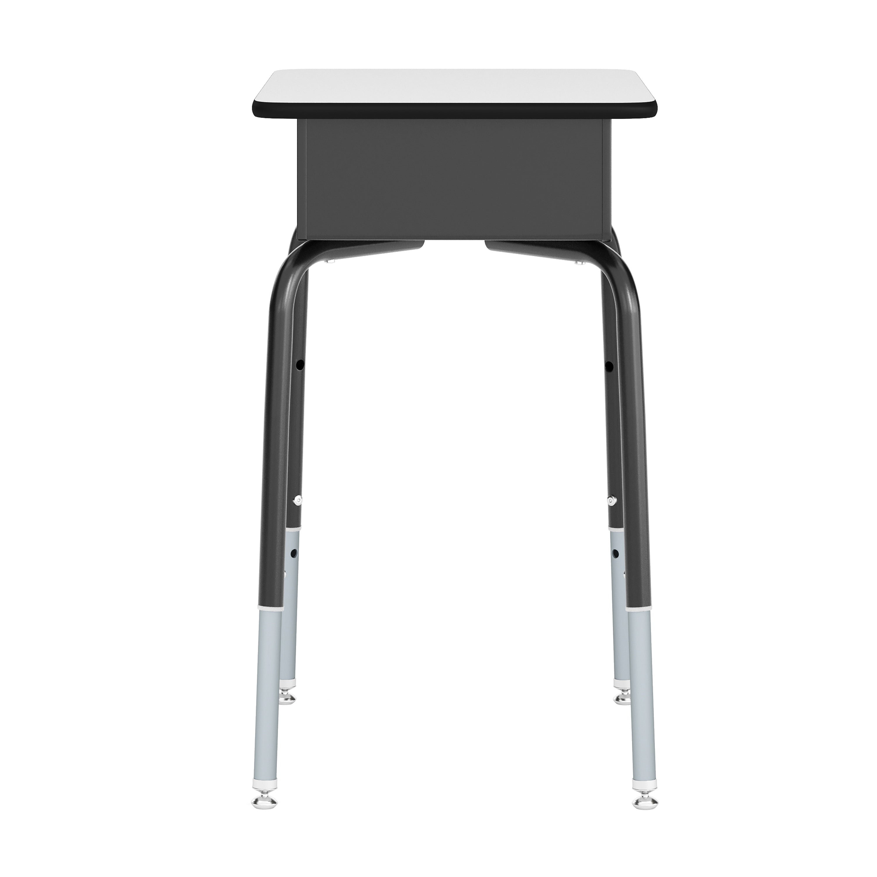 HERCULES Student Desk with Open Front Metal Book Box, Gray Desktop, and Black Frame and Navy Heavy-Duty Flex Comfort Classroom Stack Chair