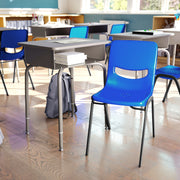 HERCULES Student Desk with Open Front Metal Book Box, Gray Granite Desktop, and Silver Frame and Navy Heavy-Duty Flex Comfort Classroom Stack Chair
