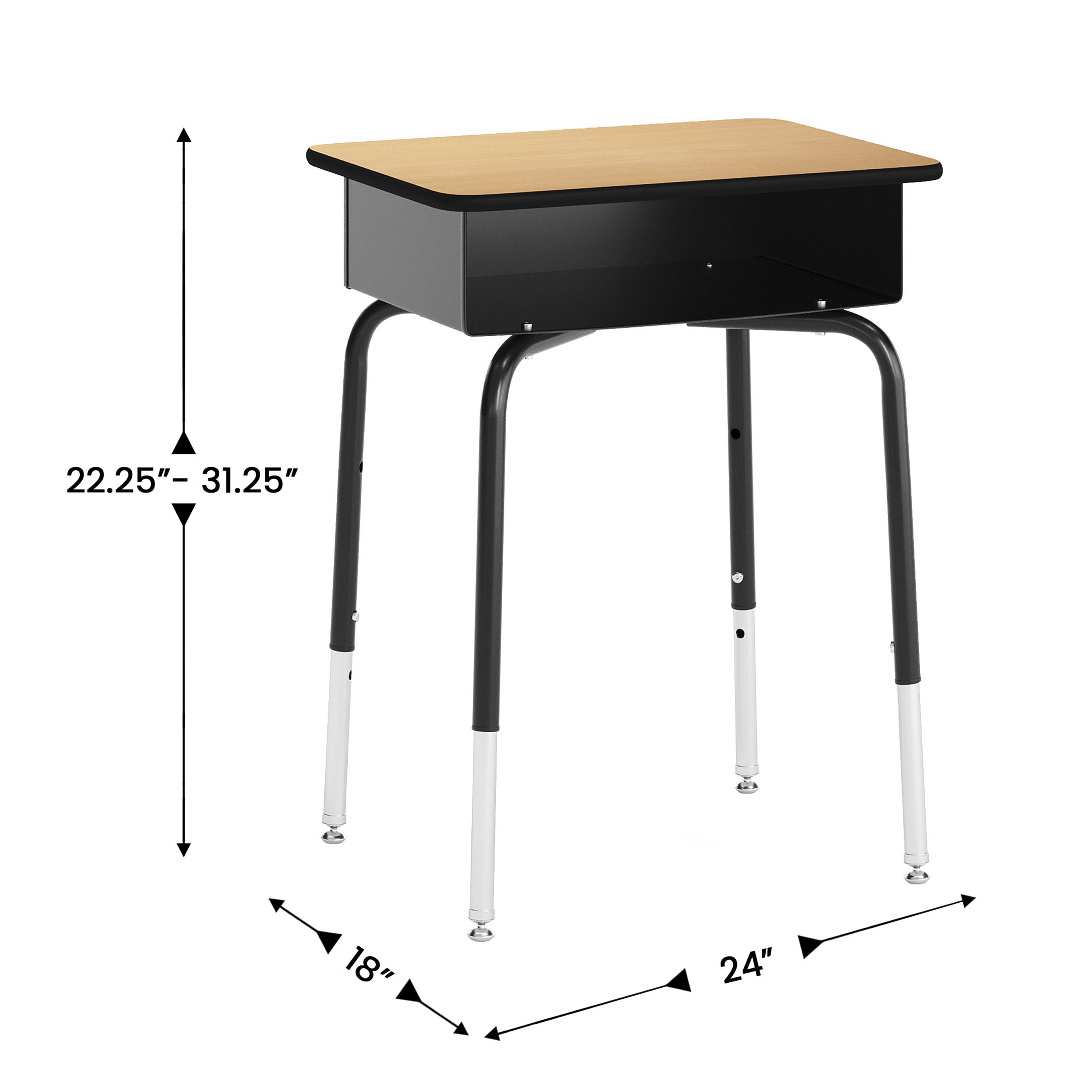 HERCULES Student Desk with Open Front Metal Book Box, Natural Desktop, and Black Frame and Black Heavy-Duty Flex Comfort Classroom Stack Chair