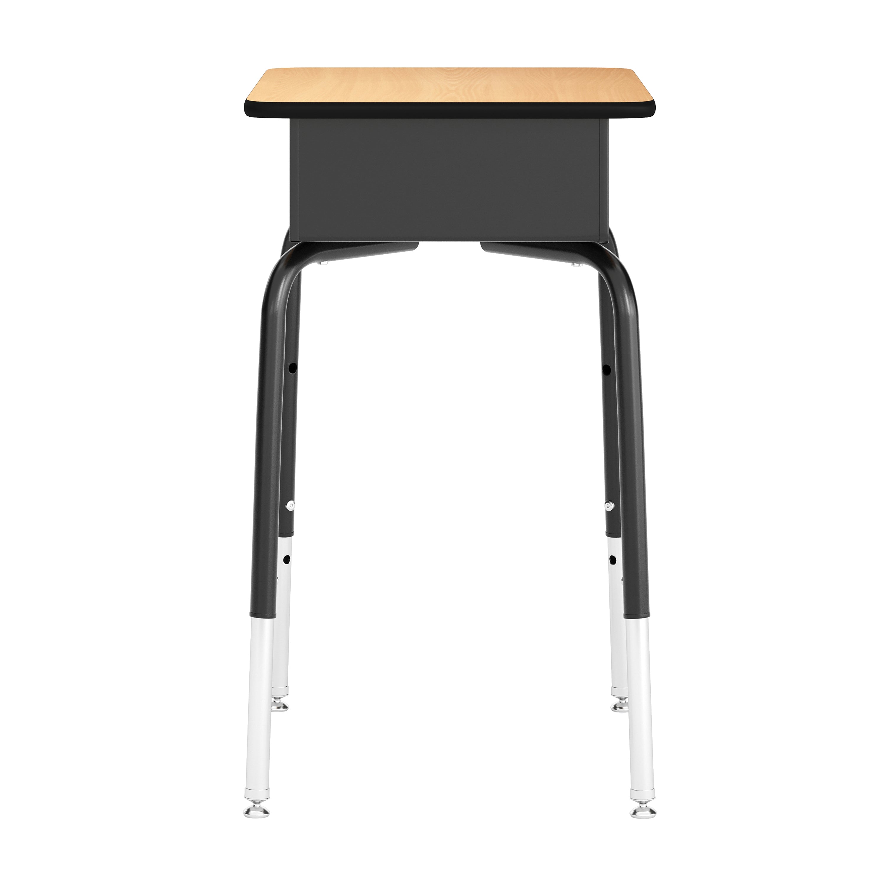 HERCULES Student Desk with Open Front Metal Book Box, Natural Desktop, and Black Frame and Navy Heavy-Duty Flex Comfort Classroom Stack Chair