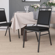 HERCULES Series Square Back Stacking Banquet Chair in Black Vinyl with Silvervein Frame