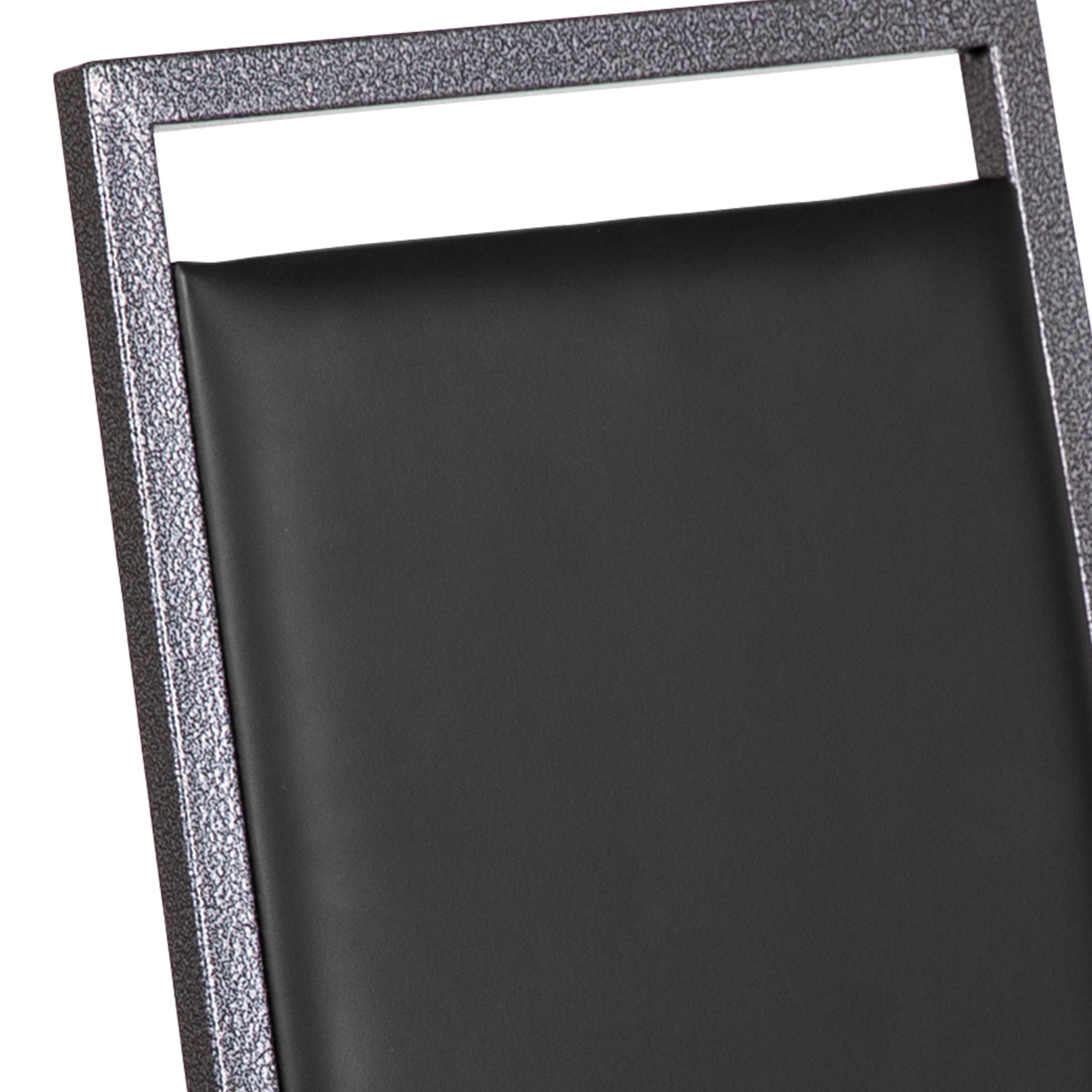 HERCULES Series Square Back Stacking Banquet Chair in Black Vinyl with Silvervein Frame