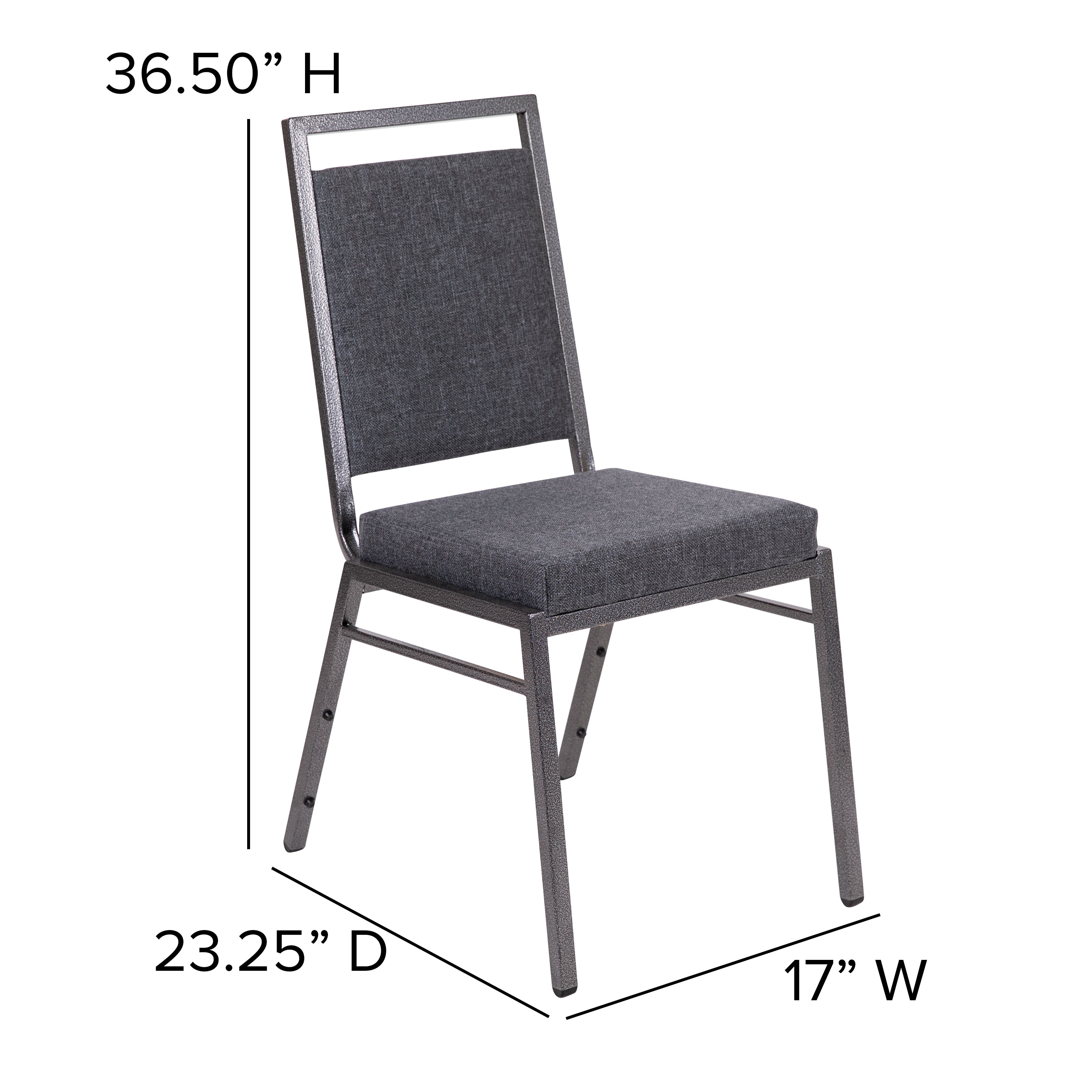 HERCULES Series Square Back Stacking Banquet Chair in Dark Gray Fabric with Silvervein Frame