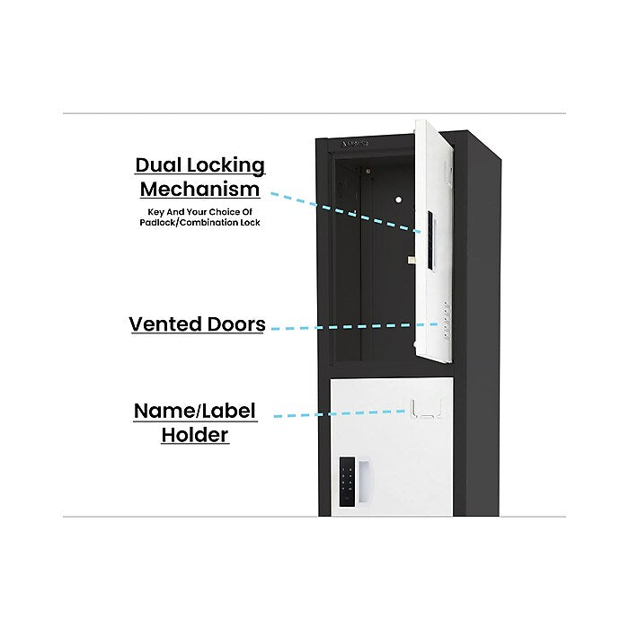 72" H x 12" W  4-Tier Steel Storage Locker with Digital Lock, Black and White, Pack of 4