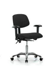 Rutledge Fabric Chair Chrome - Desk Height with Adjustable Arms & Casters in Black Fabric