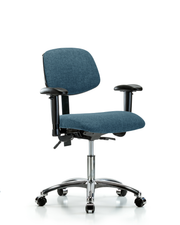 Rutledge Fabric Chair Chrome - Desk Height with Adjustable Arms & Casters in Blue Fabric