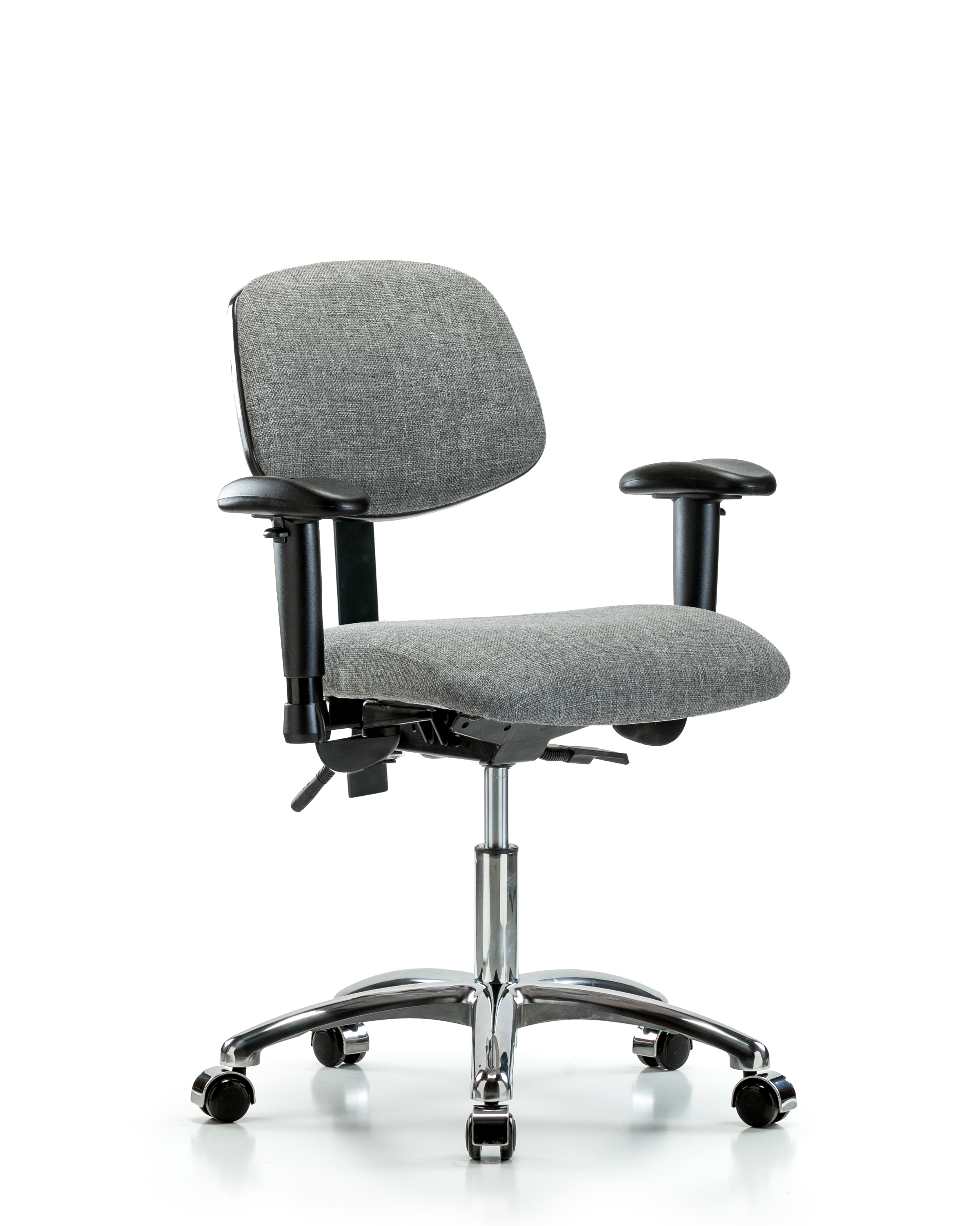 Rutledge Fabric Chair Chrome - Desk Height with Adjustable Arms & Casters in Gray Fabric