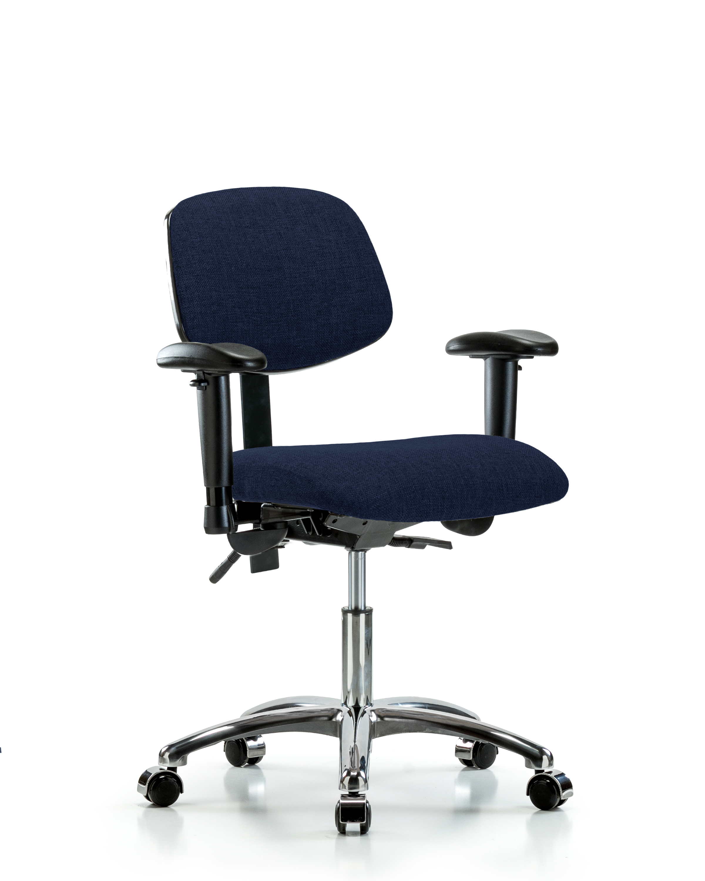 Rutledge Fabric Chair Chrome - Desk Height with Adjustable Arms & Casters in Navy Fabric