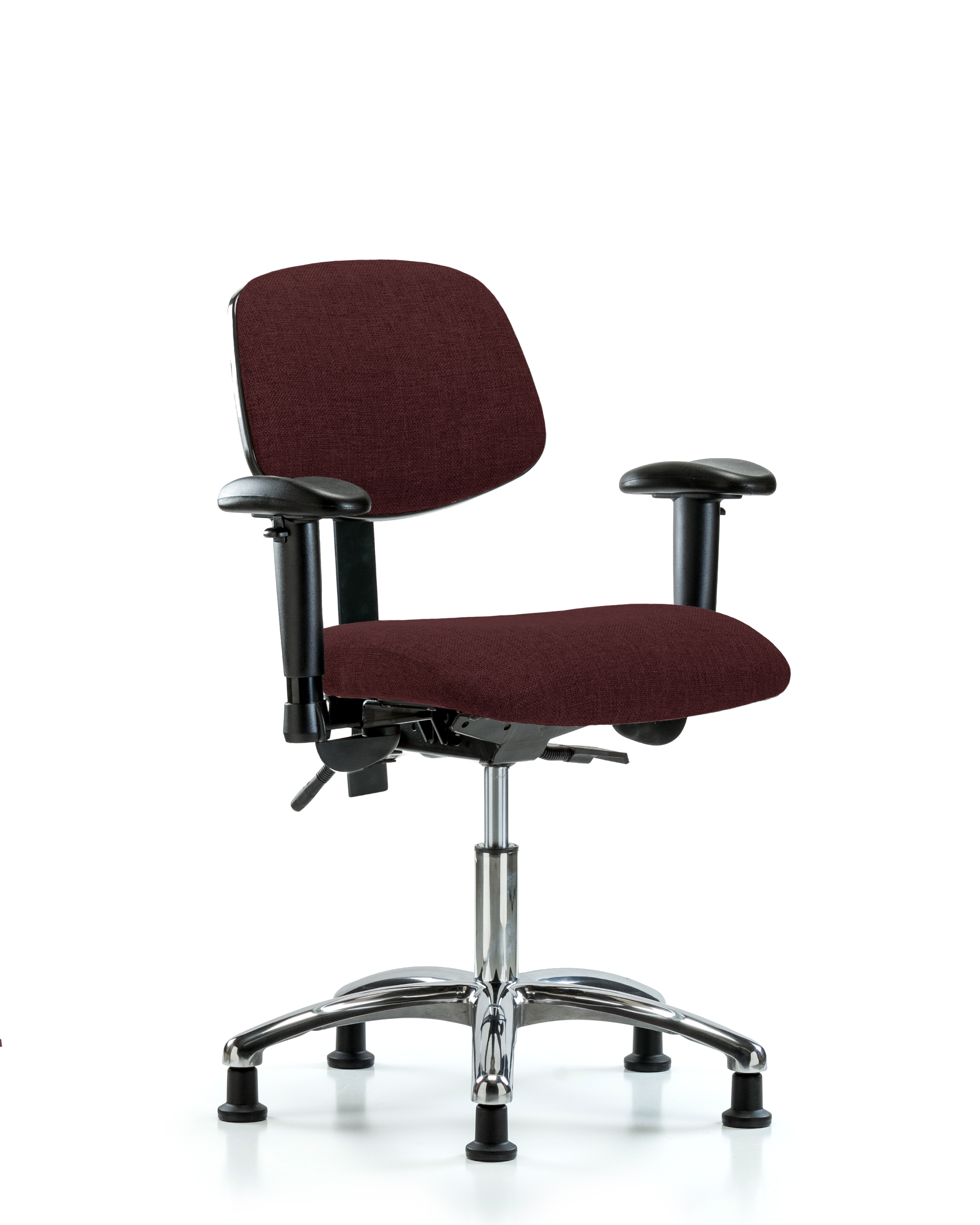 Rutledge Fabric Chair Chrome - Desk Height with Adjustable Arms & Stationary Glides in Burgundy Fabric