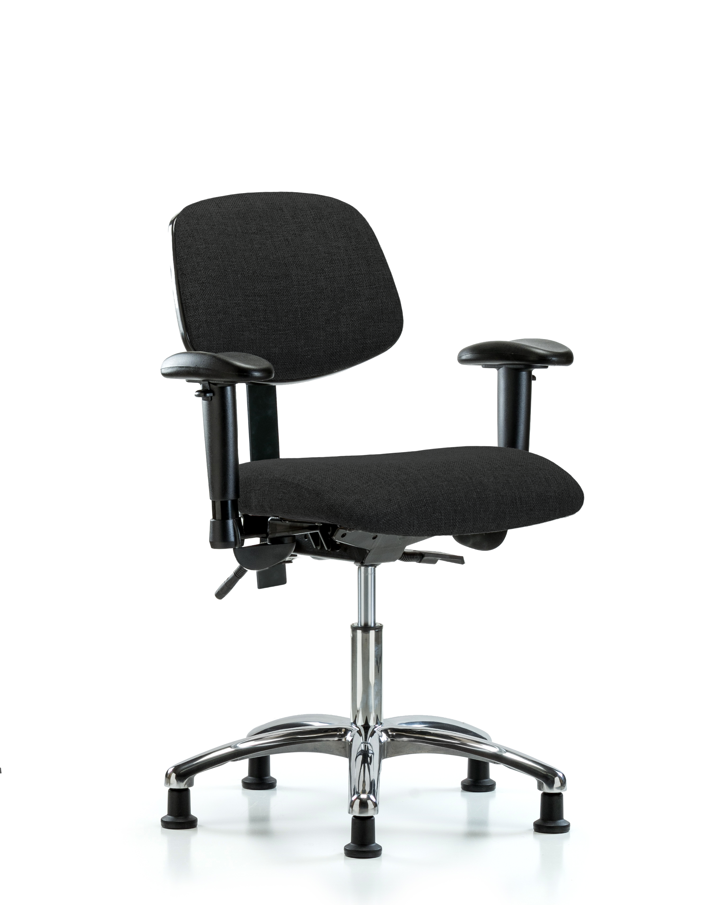 Rutledge Fabric Chair Chrome - Desk Height with Adjustable Arms & Stationary Glides in Black Fabric
