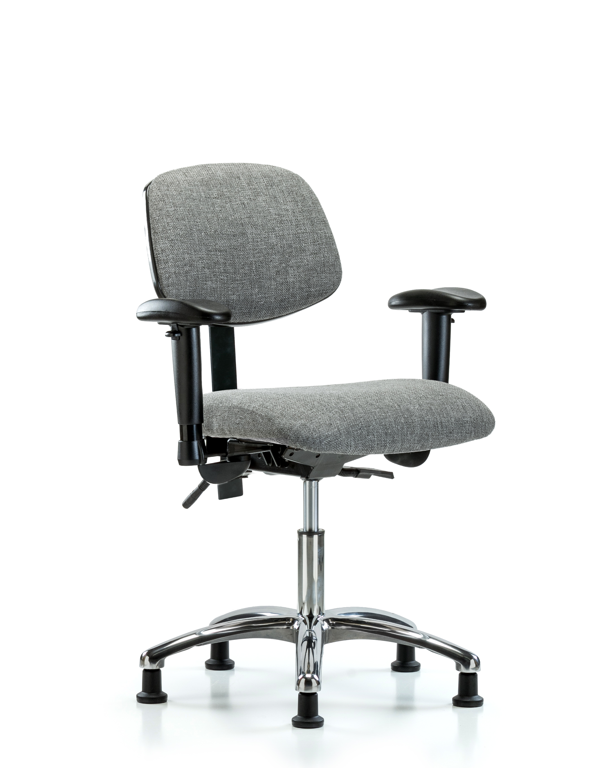 Rutledge Fabric Chair Chrome - Desk Height with Adjustable Arms & Stationary Glides in Gray Fabric