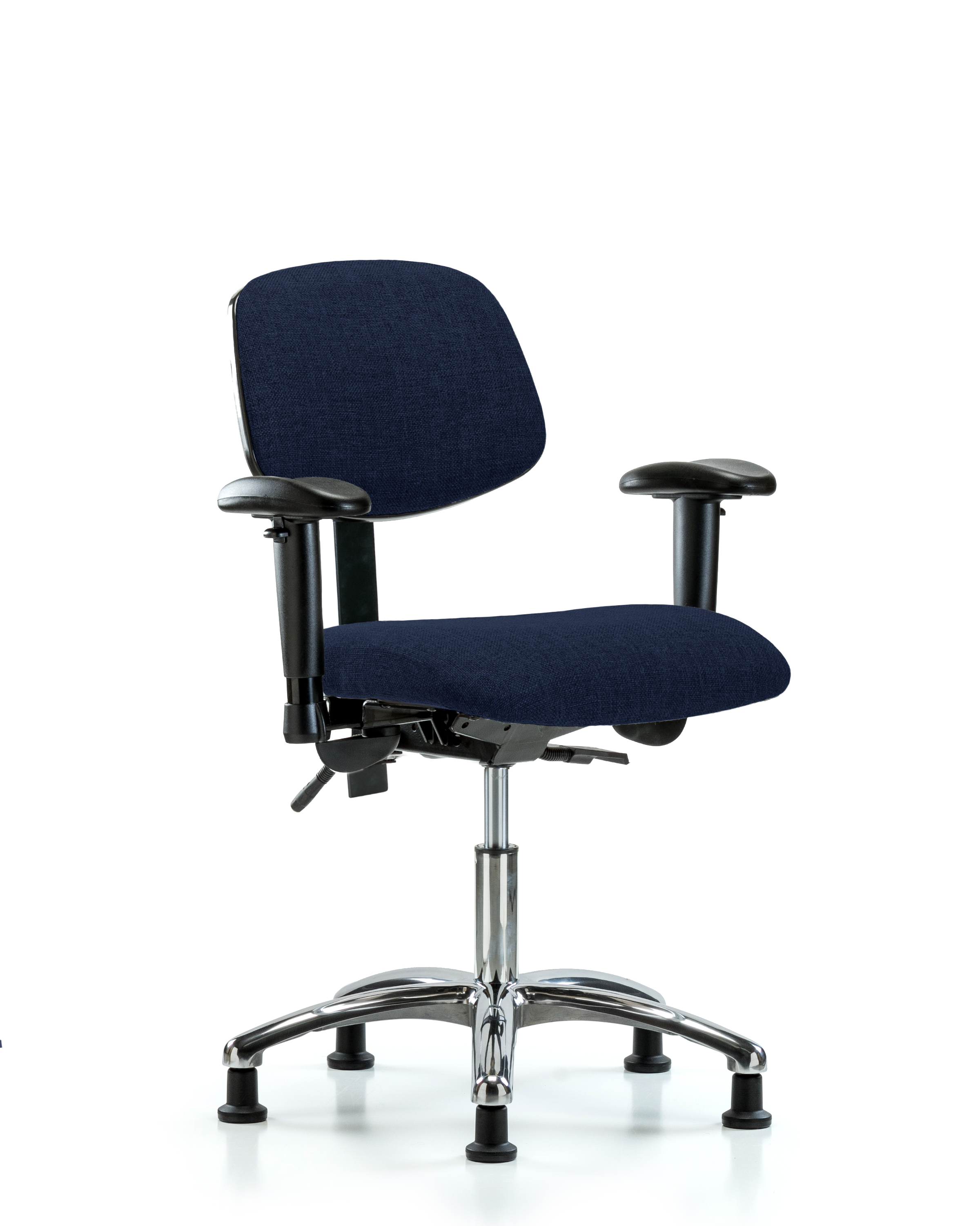 Rutledge Fabric Chair Chrome - Desk Height with Adjustable Arms & Stationary Glides in Navy Fabric