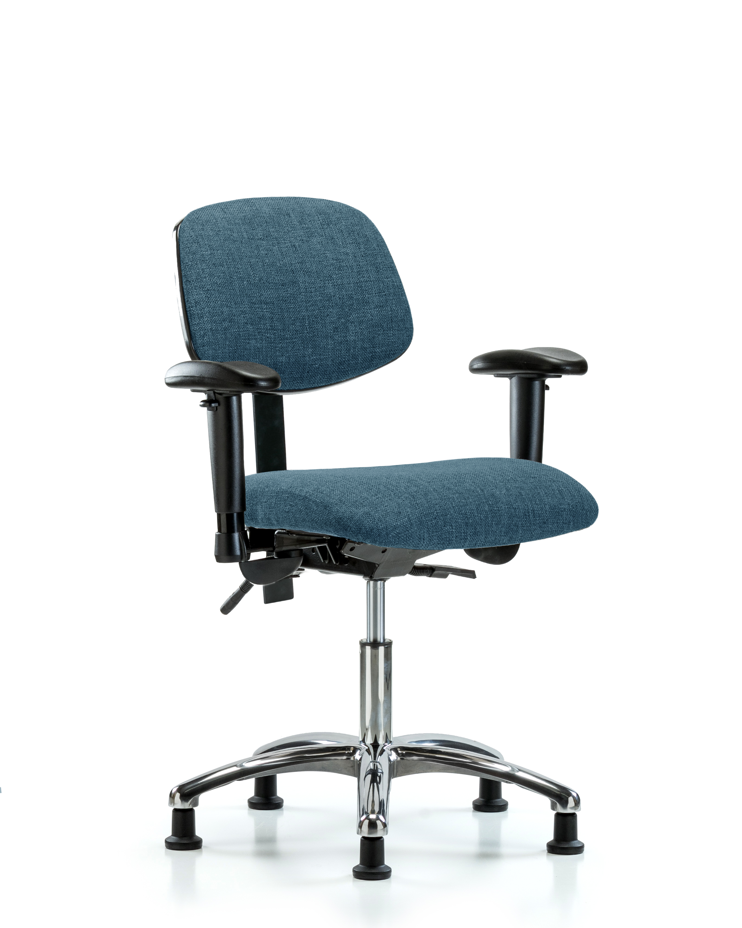 Rutledge Fabric Chair Chrome - Desk Height with Seat Tilt, Adjustable Arms, & Stationary Glides in Blue Fabric