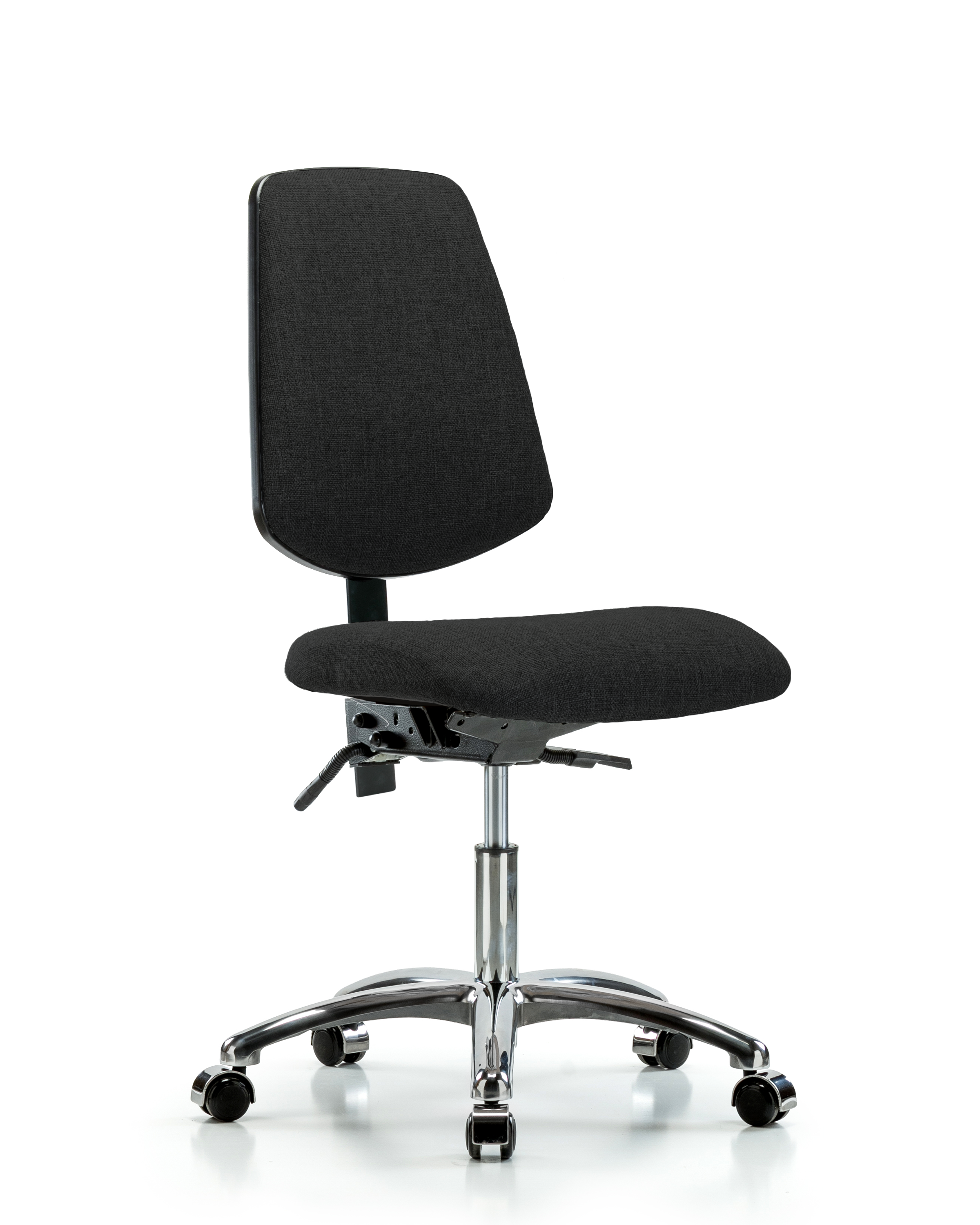 Rutledge Fabric Chair Chrome - Desk Height with Medium Back, Seat Tilt, & Casters in Black Fabric