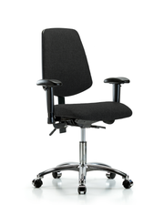 Rutledge Fabric Chair Chrome - Desk Height with Medium Back, Seat Tilt, Adjustable Arms, & Casters in Black Fabric