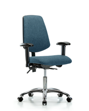 Rutledge Fabric Chair Chrome - Desk Height with Medium Back, Seat Tilt, Adjustable Arms, & Casters in Blue Fabric