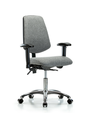Rutledge Fabric Chair Chrome - Desk Height with Medium Back, Seat Tilt, Adjustable Arms, & Casters in Gray Fabric
